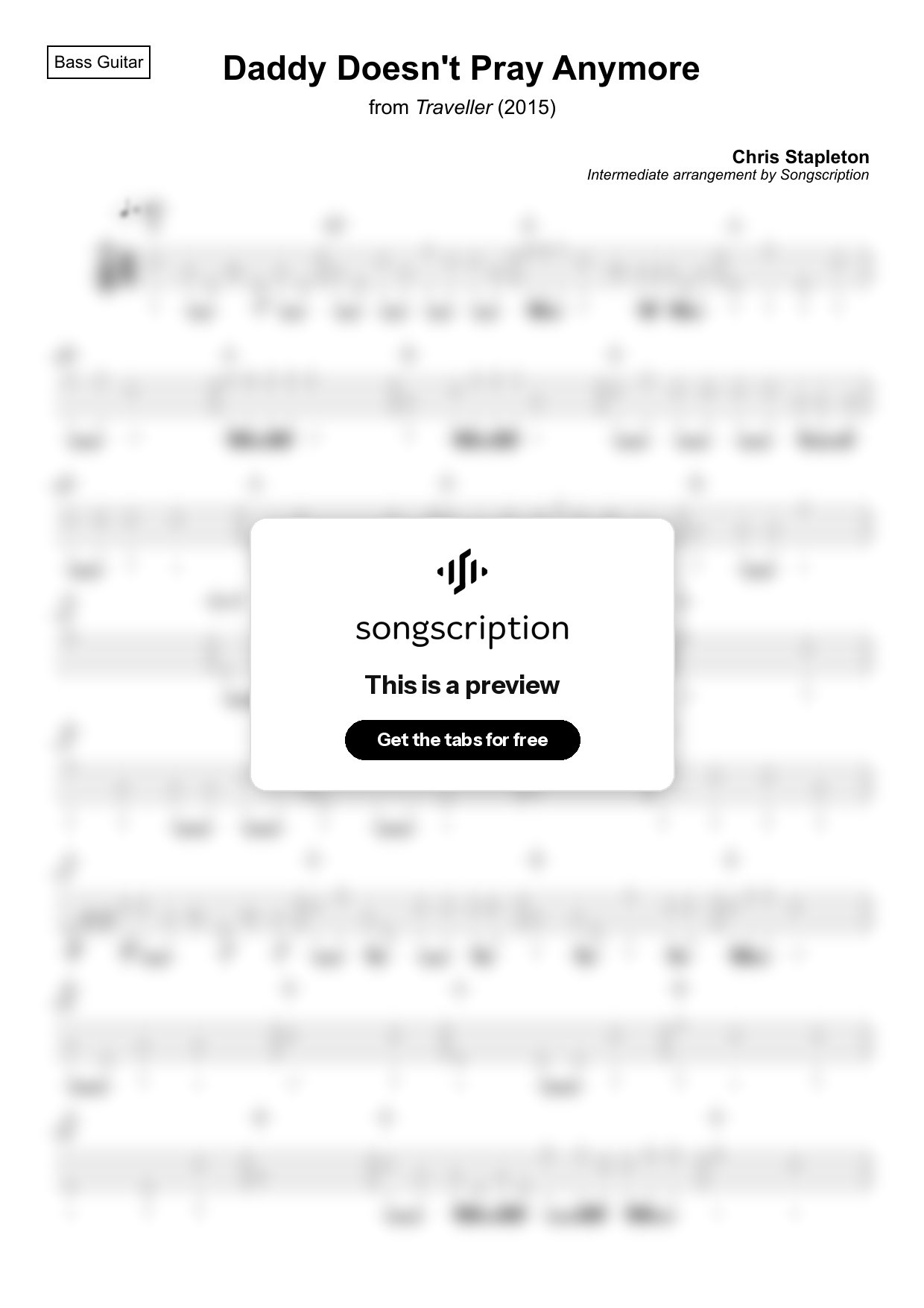 Intermediate Bass Guitar Tabs for "Daddy Doesn't Pray Anymore" by Chris Stapleton