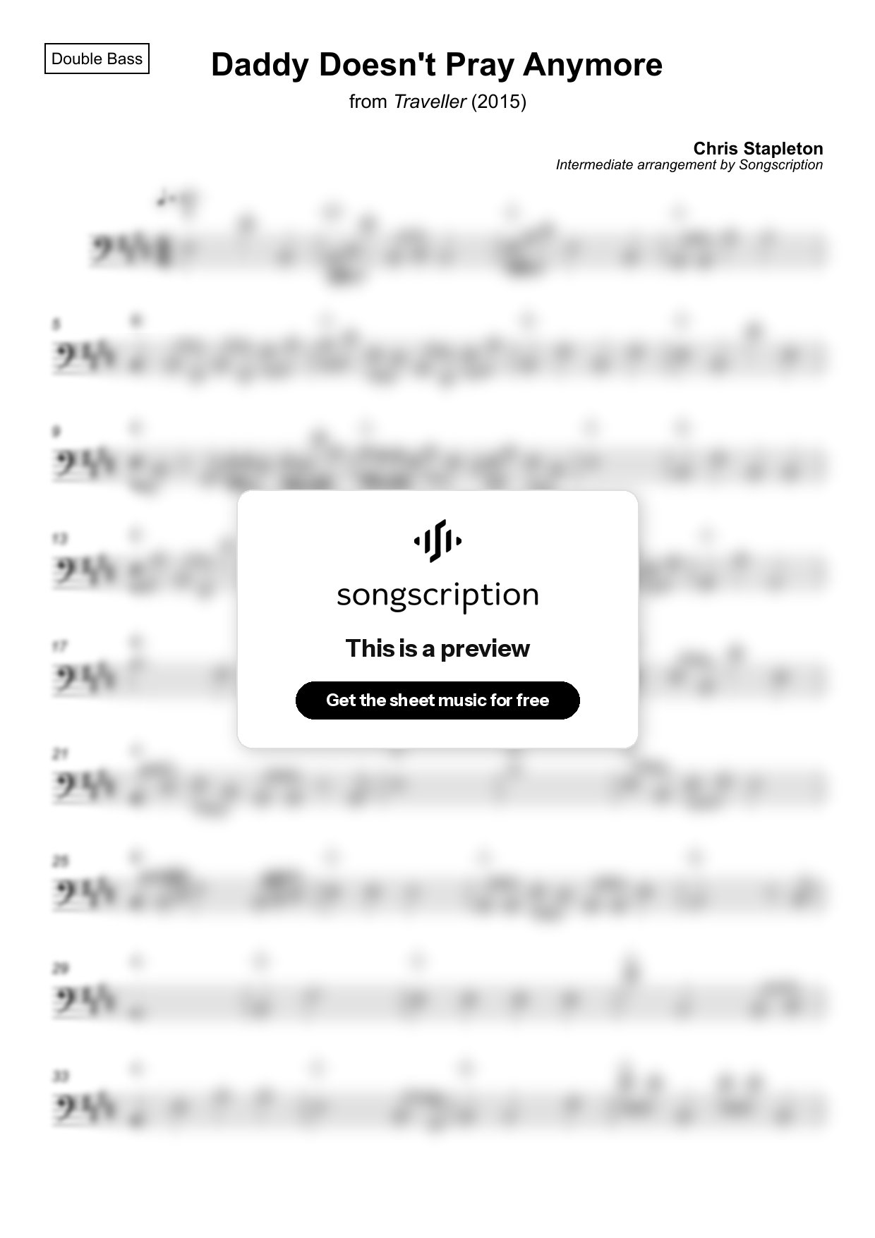 Intermediate Double Bass Sheet Music for "Daddy Doesn't Pray Anymore" by Chris Stapleton