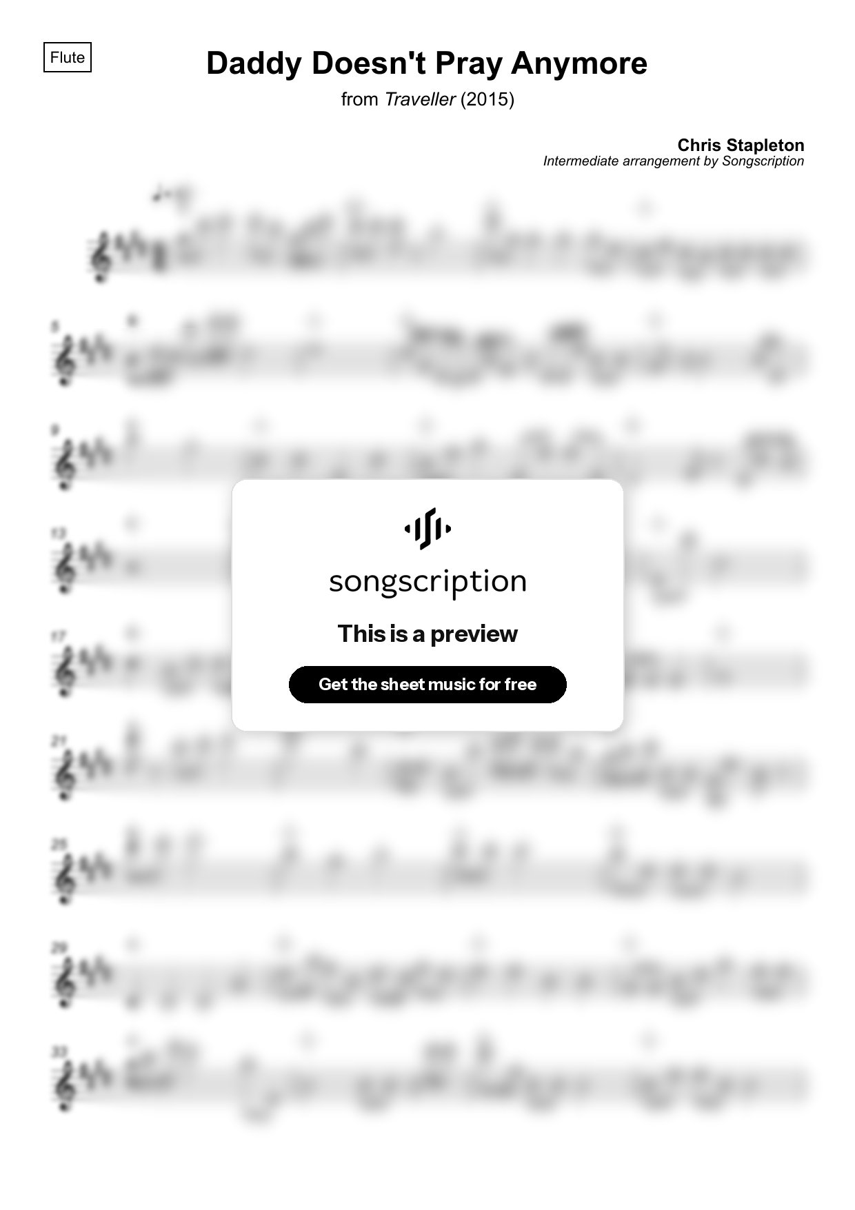 Intermediate Flute Sheet Music for "Daddy Doesn't Pray Anymore" by Chris Stapleton