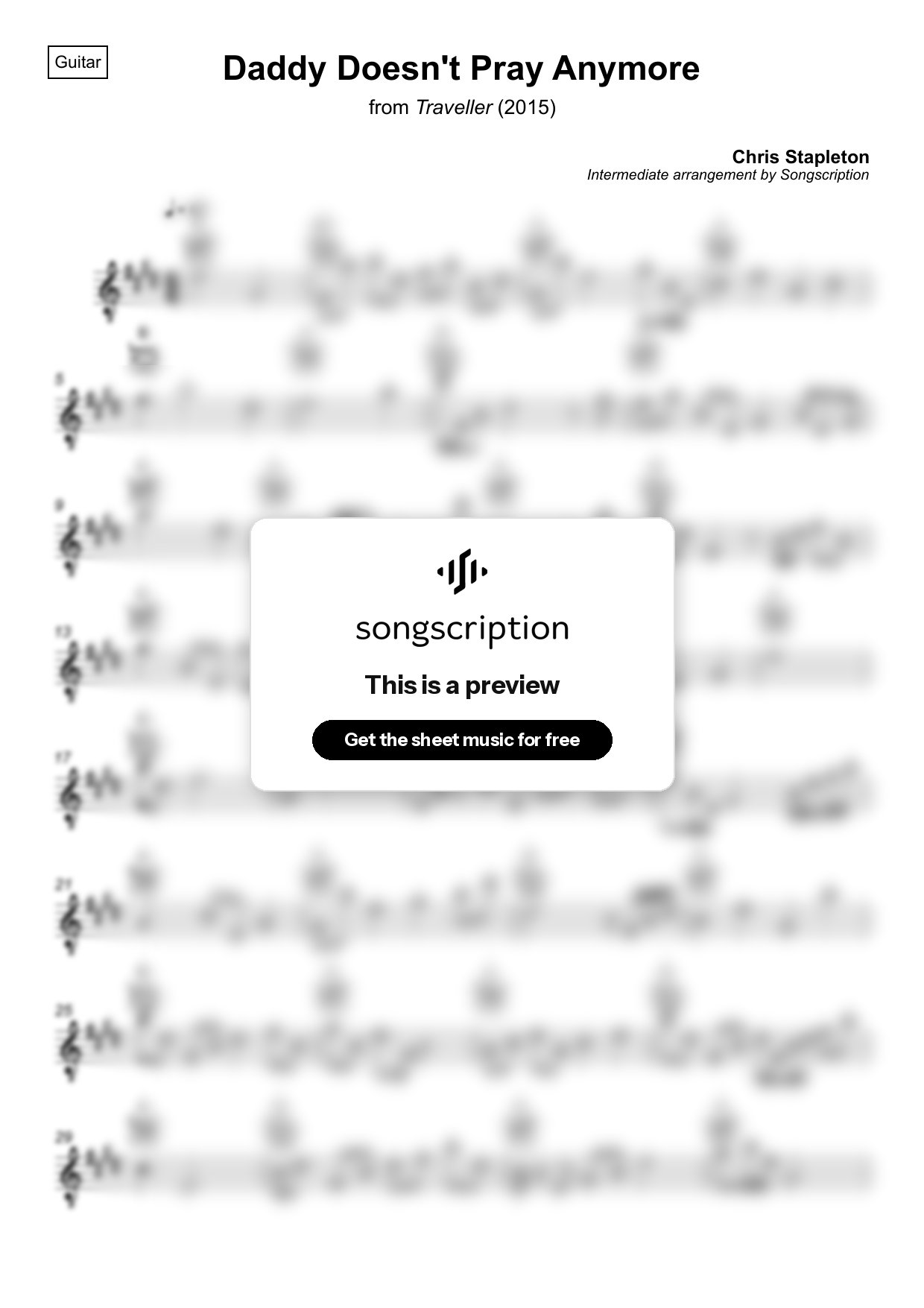 Intermediate Acoustic Guitar Sheet Music for "Daddy Doesn't Pray Anymore" by Chris Stapleton