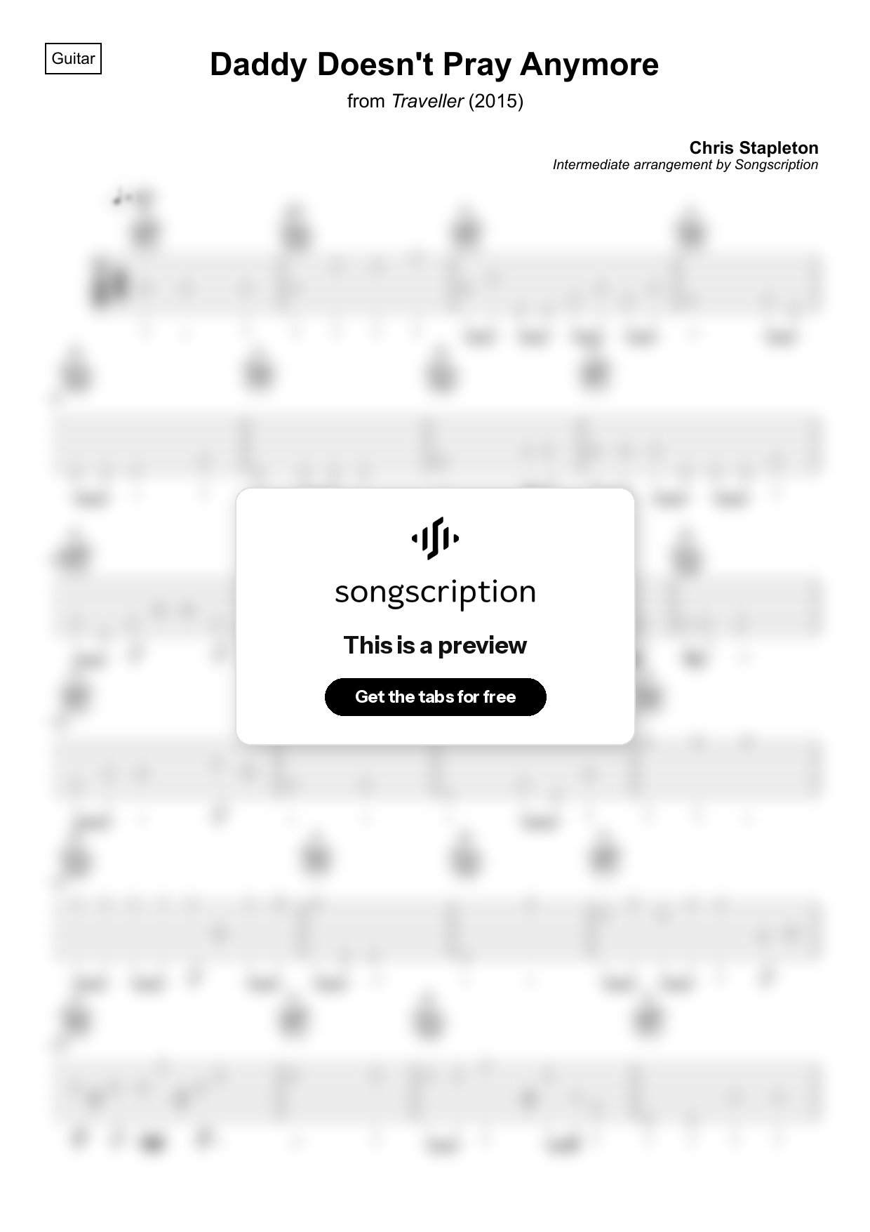 Intermediate Acoustic Guitar Tabs for "Daddy Doesn't Pray Anymore" by Chris Stapleton