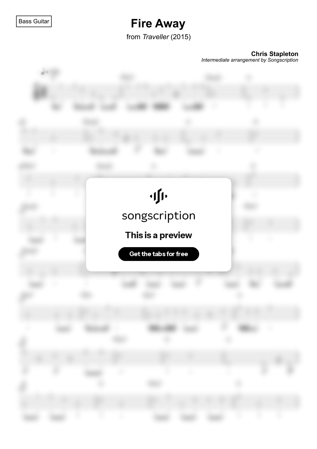 Intermediate Bass Guitar Tabs for "Fire Away" by Chris Stapleton