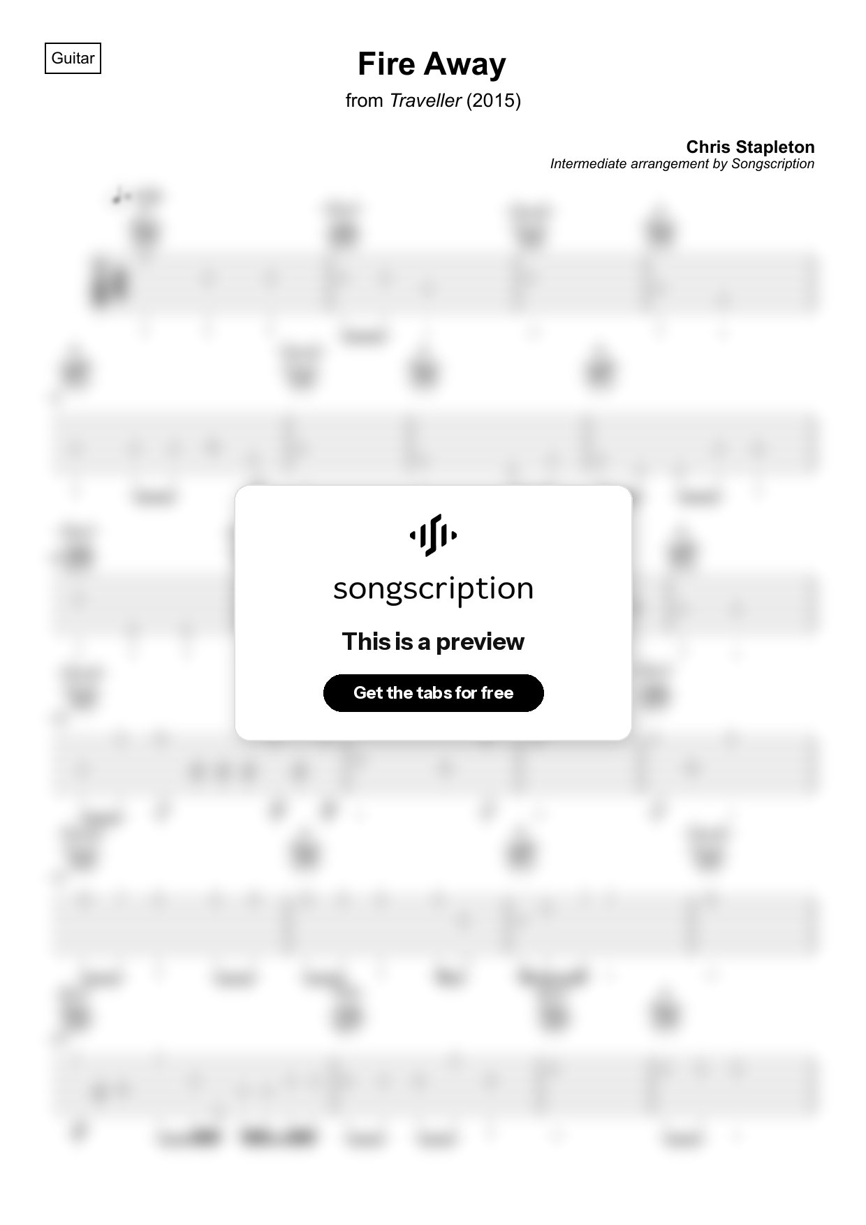 Intermediate Acoustic Guitar Tabs for "Fire Away" by Chris Stapleton