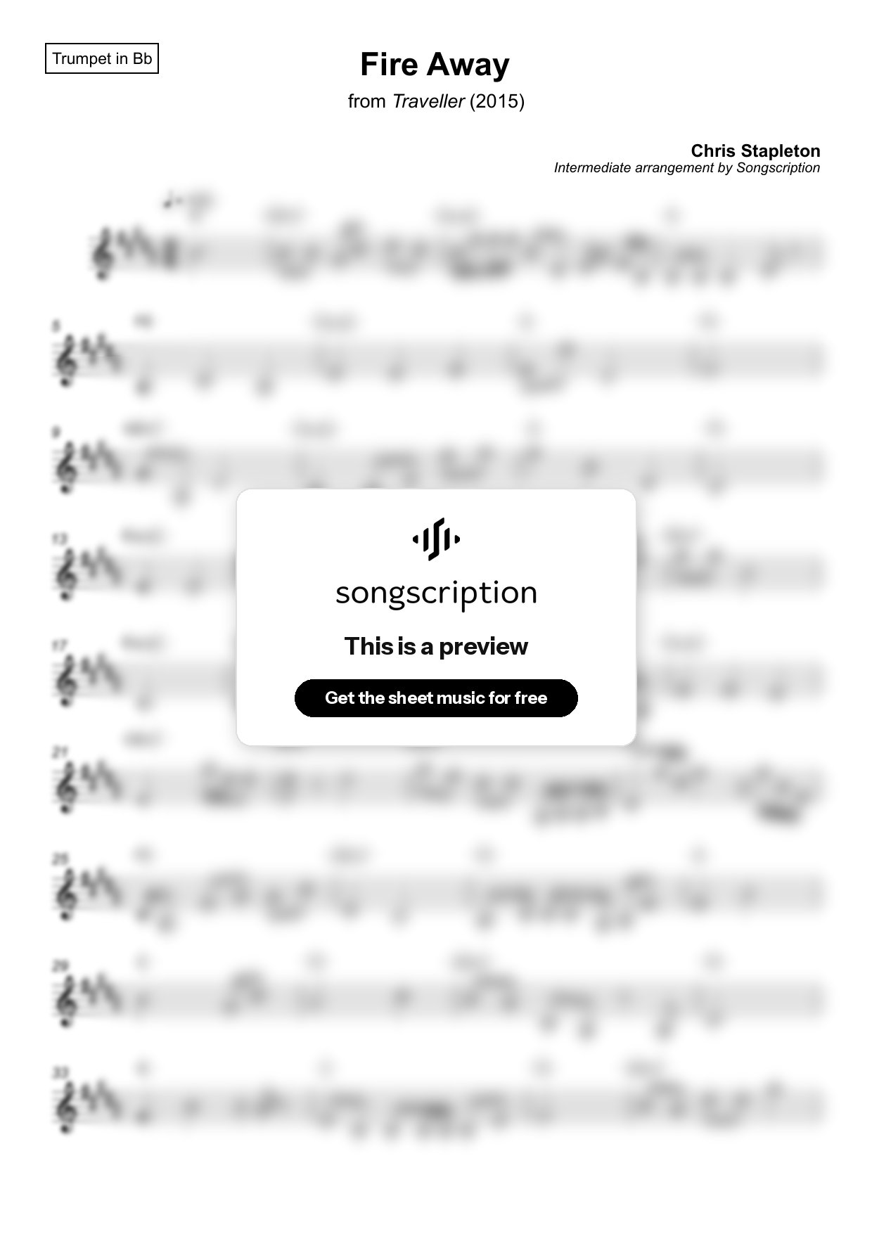 Intermediate Trumpet Sheet Music for "Fire Away" by Chris Stapleton
