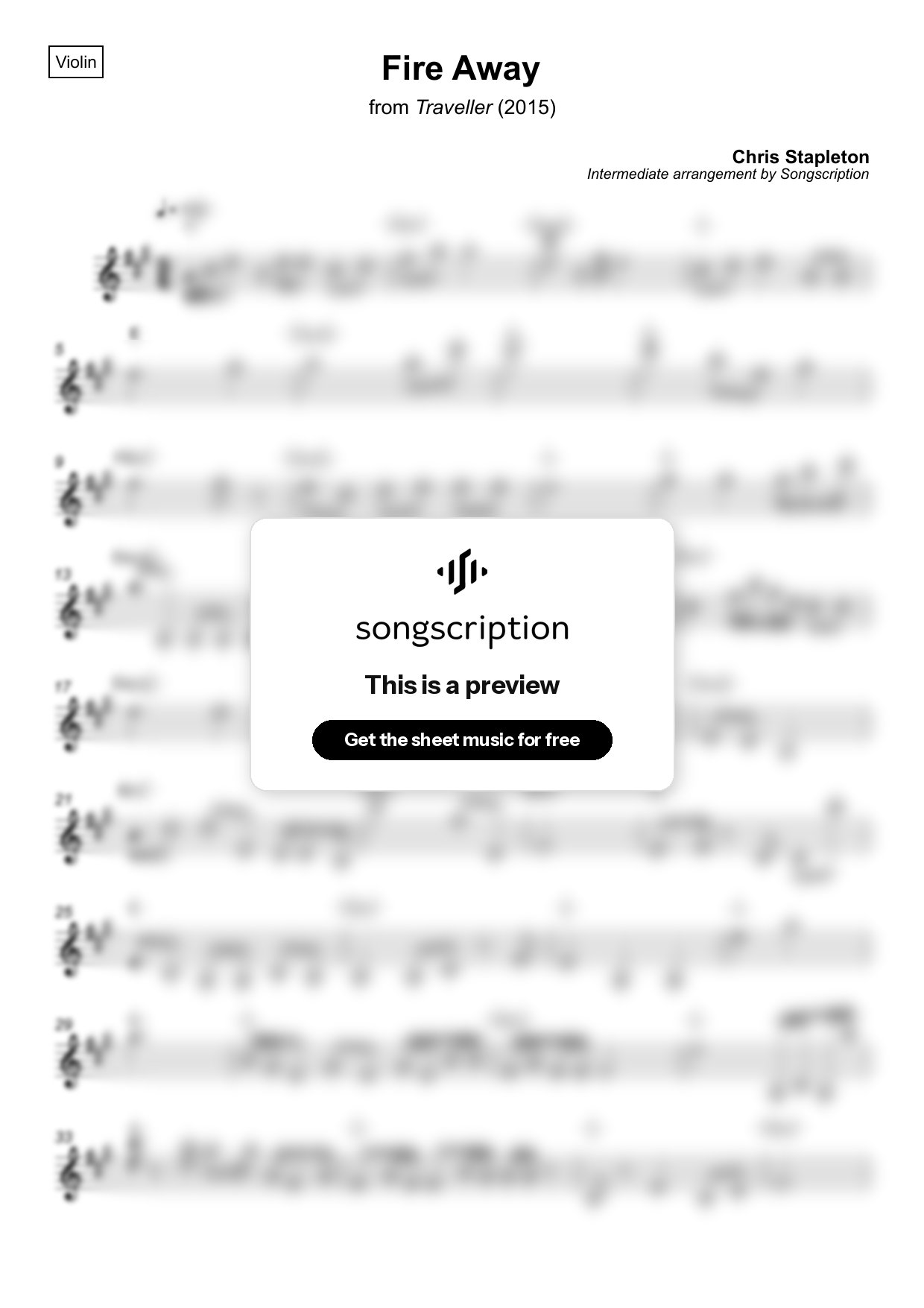 Intermediate Violin Sheet Music for "Fire Away" by Chris Stapleton