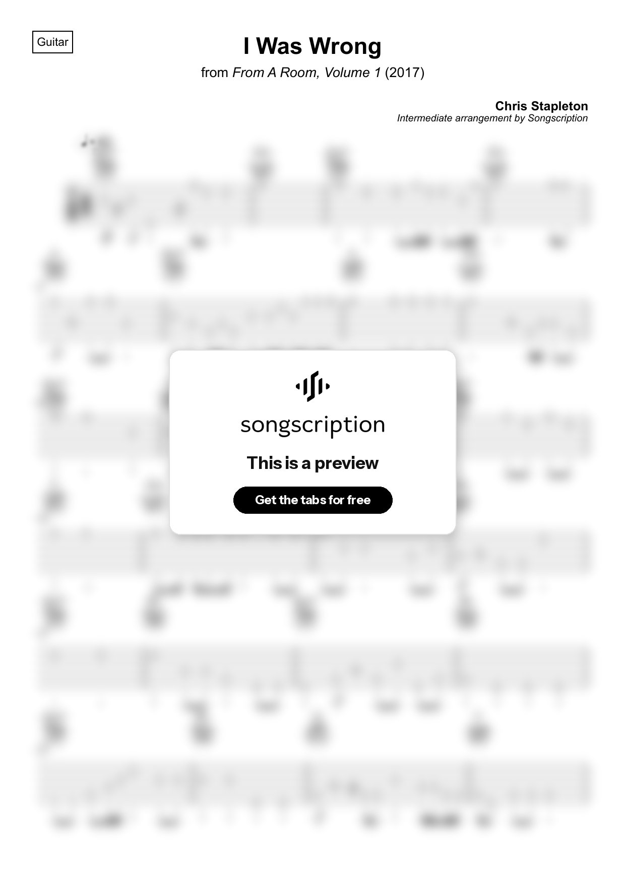 Intermediate Acoustic Guitar Tabs for "I Was Wrong" by Chris Stapleton
