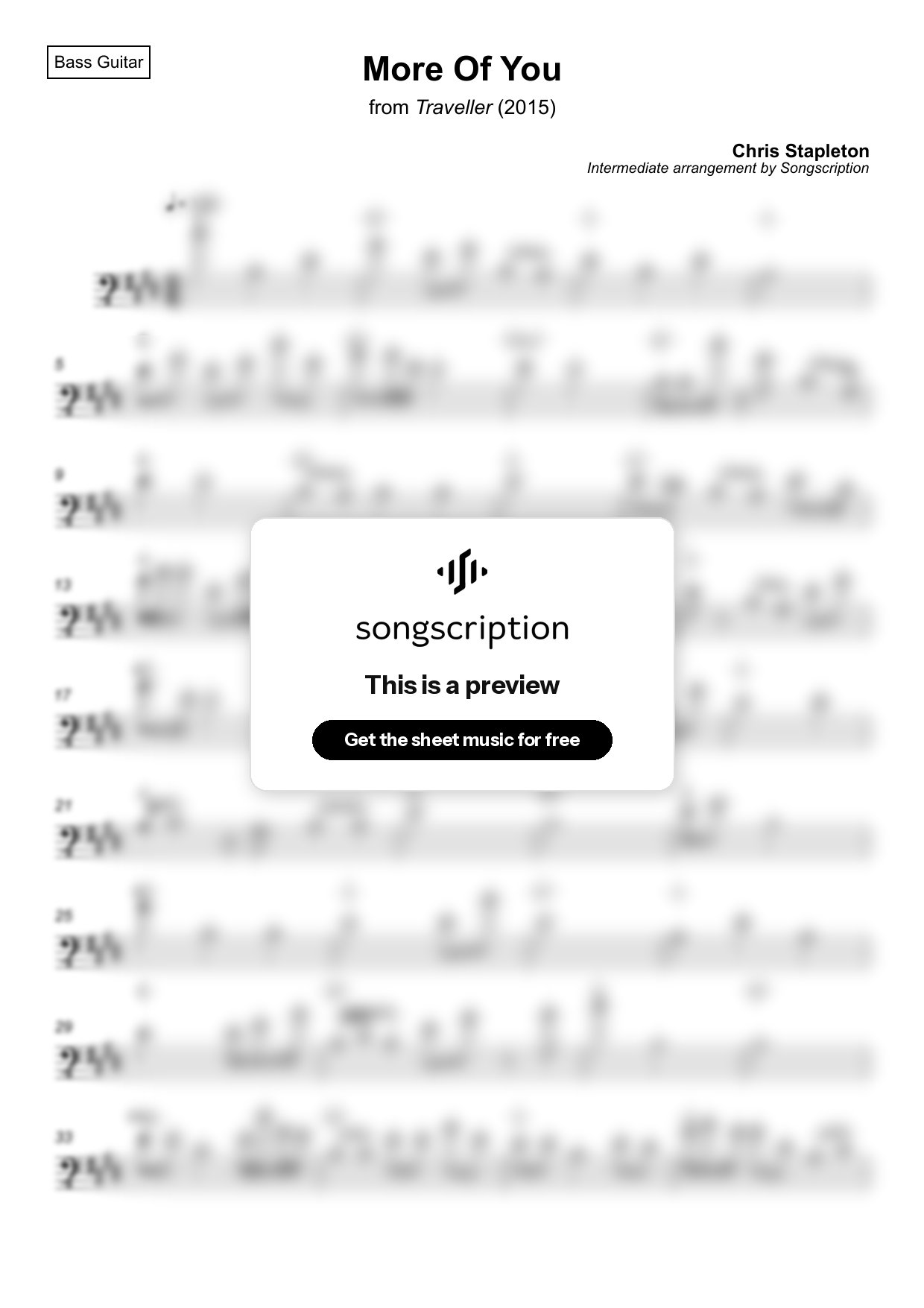 Intermediate Bass Guitar Sheet Music for "More Of You" by Chris Stapleton