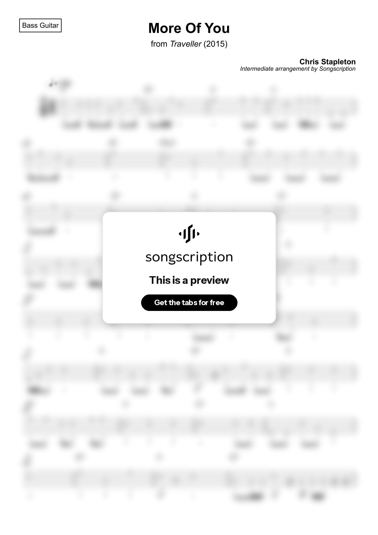 Intermediate Bass Guitar Tabs for "More Of You" by Chris Stapleton