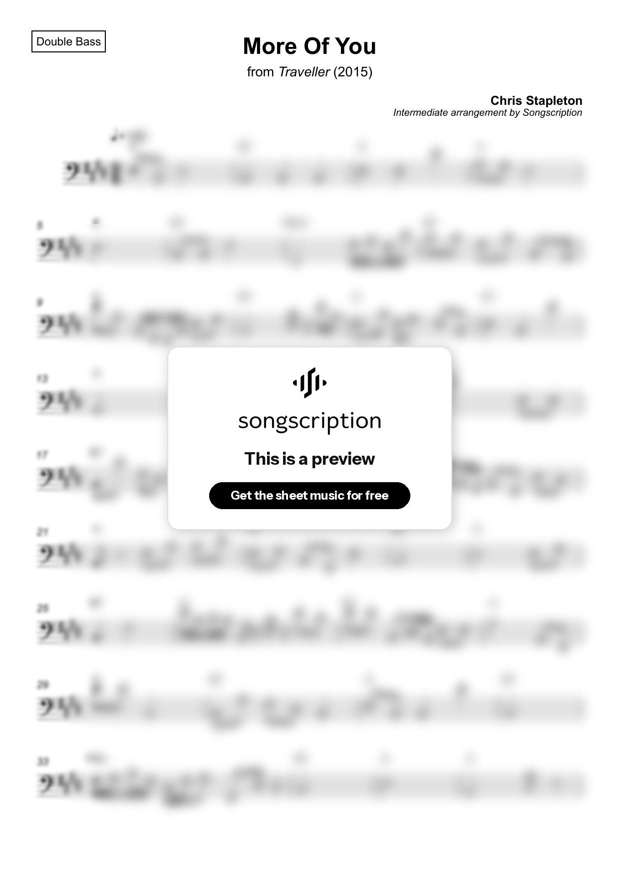 Intermediate Double Bass Sheet Music for "More Of You" by Chris Stapleton