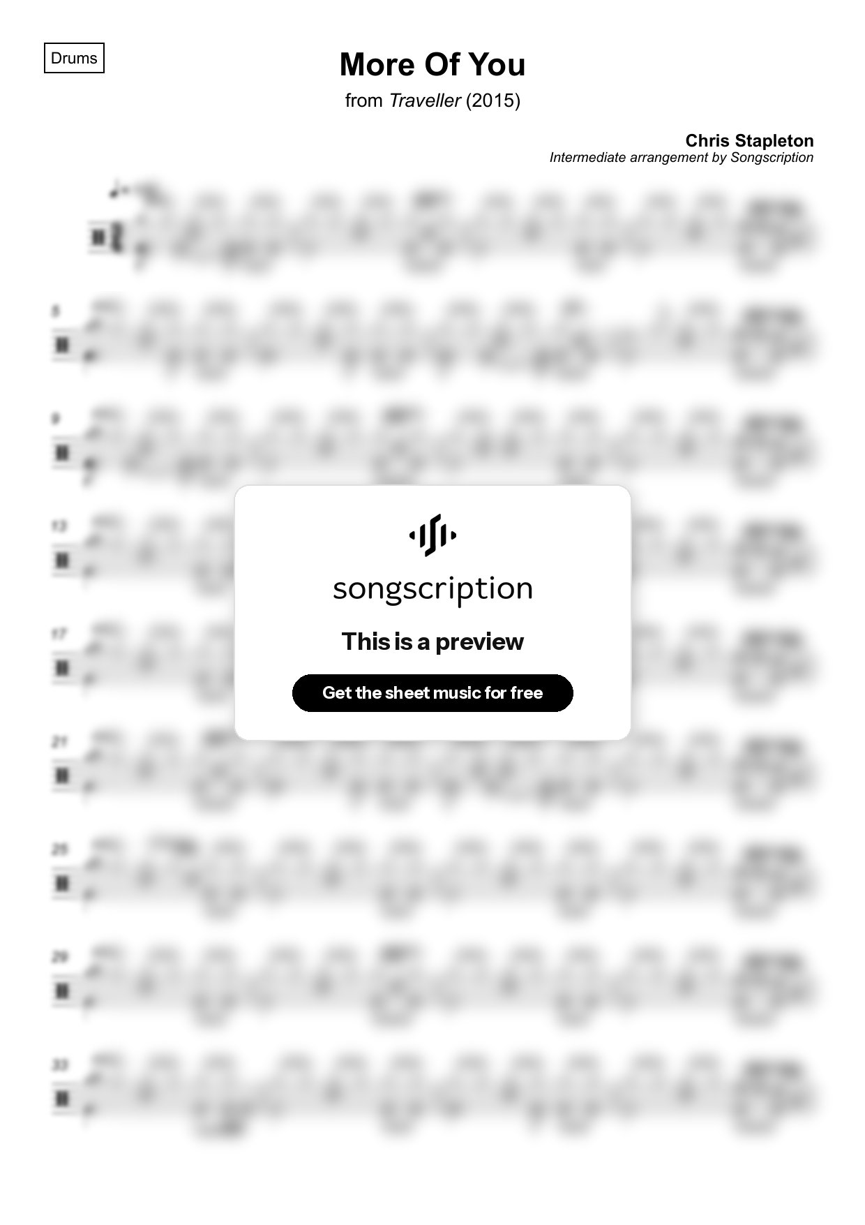 Intermediate Drums Sheet Music for "More Of You" by Chris Stapleton