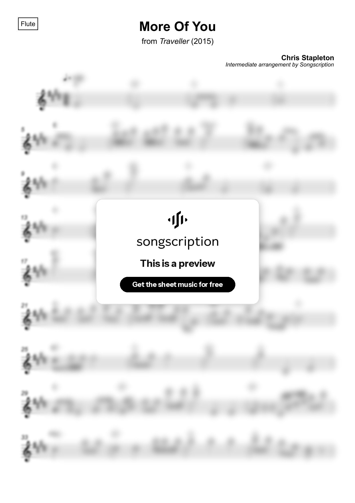 Intermediate Flute Sheet Music for "More Of You" by Chris Stapleton