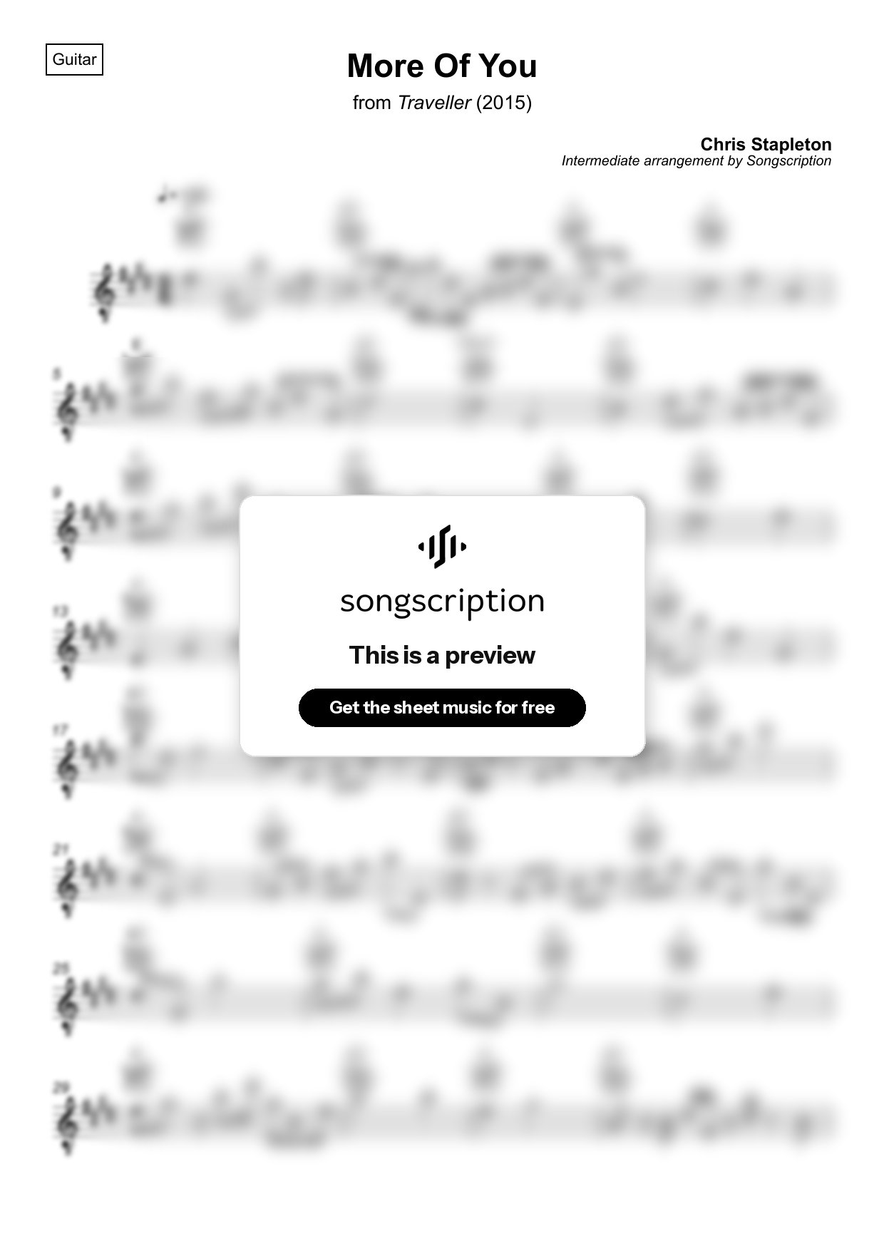 Intermediate Acoustic Guitar Sheet Music for "More Of You" by Chris Stapleton