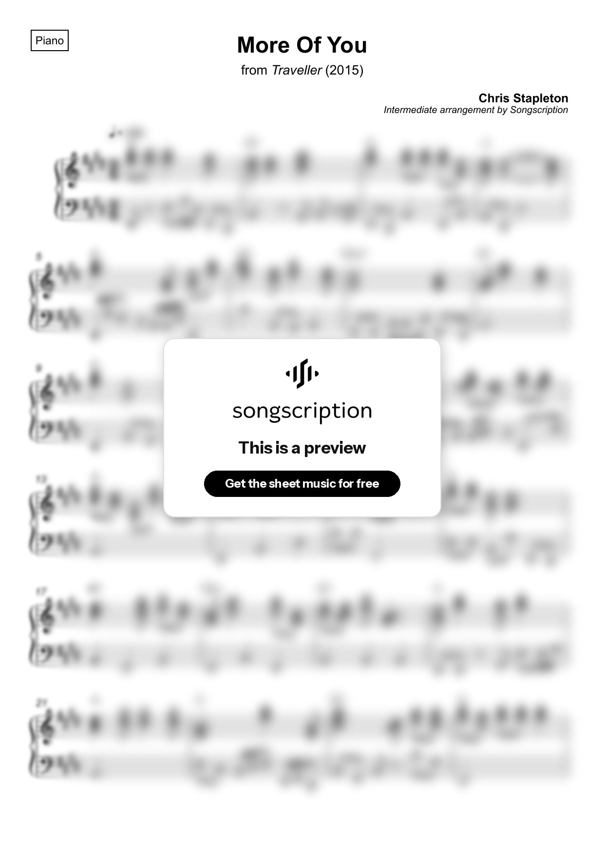Intermediate Piano Sheet Music for "More Of You" by Chris Stapleton
