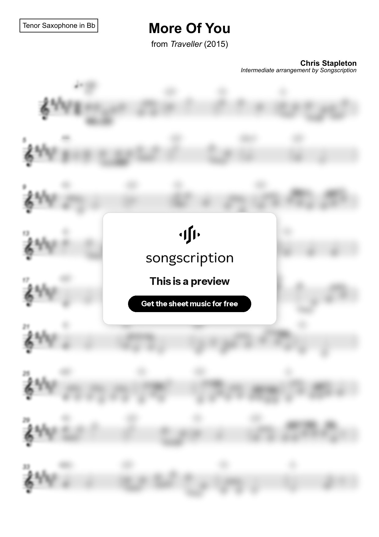 Intermediate Tenor Sax Sheet Music for "More Of You" by Chris Stapleton