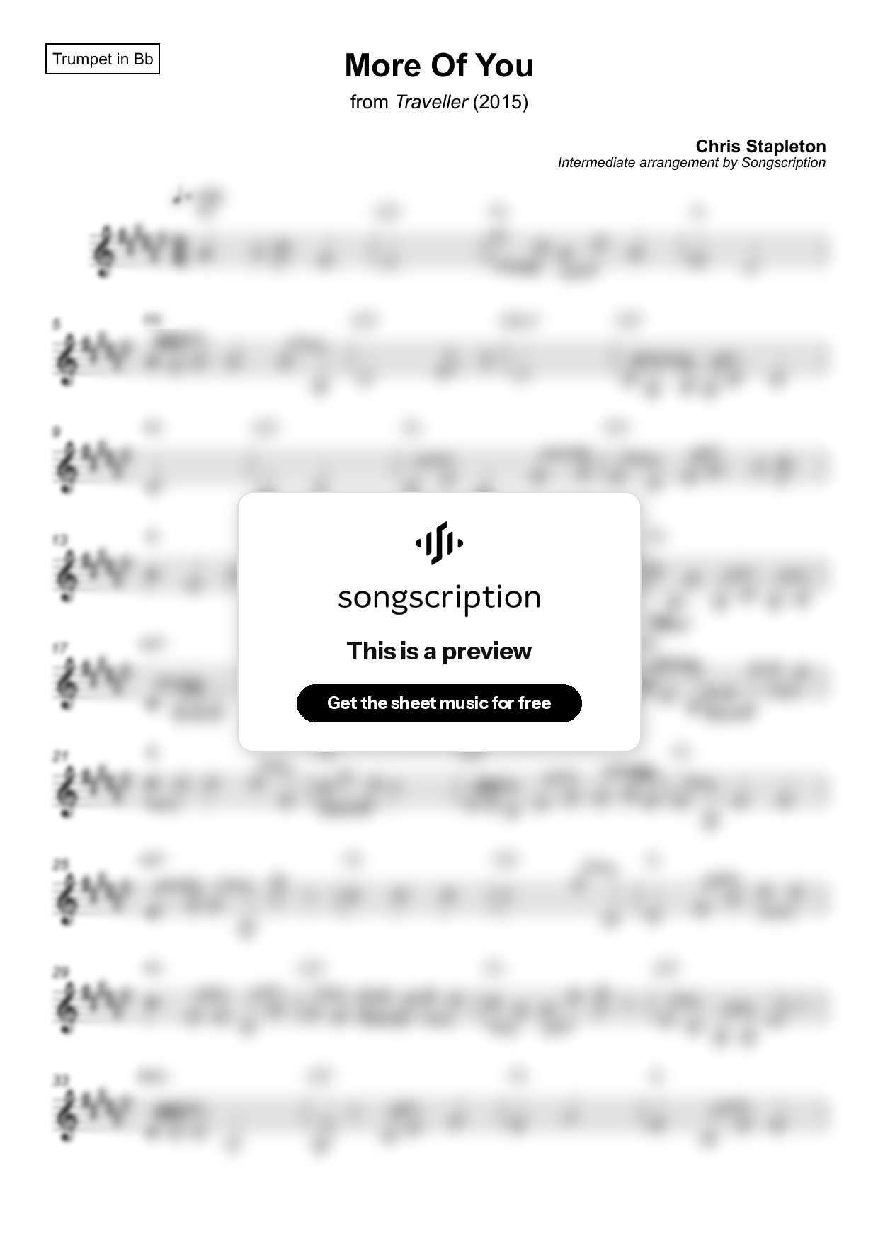 Intermediate Trumpet Sheet Music for "More Of You" by Chris Stapleton