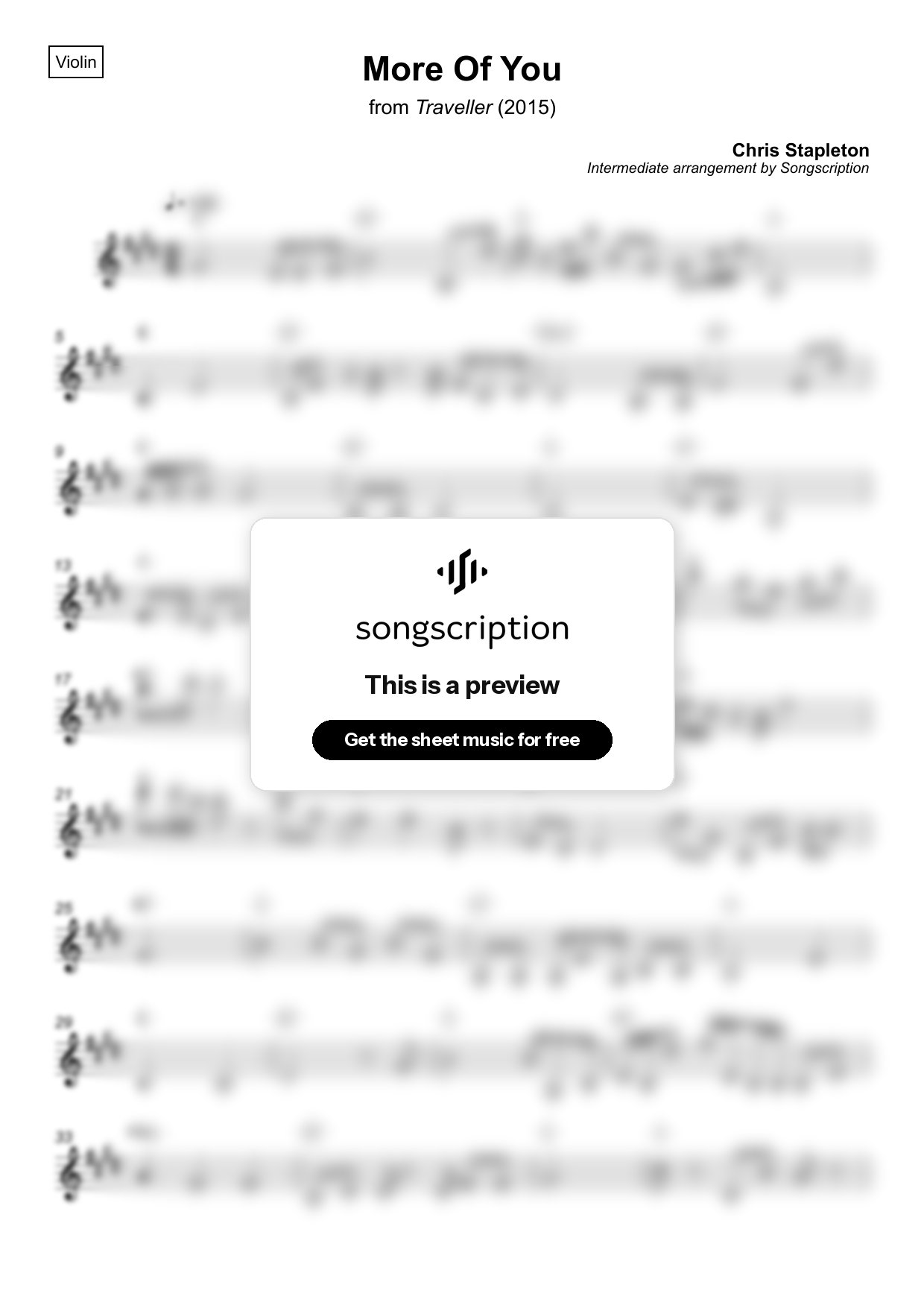 Intermediate Violin Sheet Music for "More Of You" by Chris Stapleton