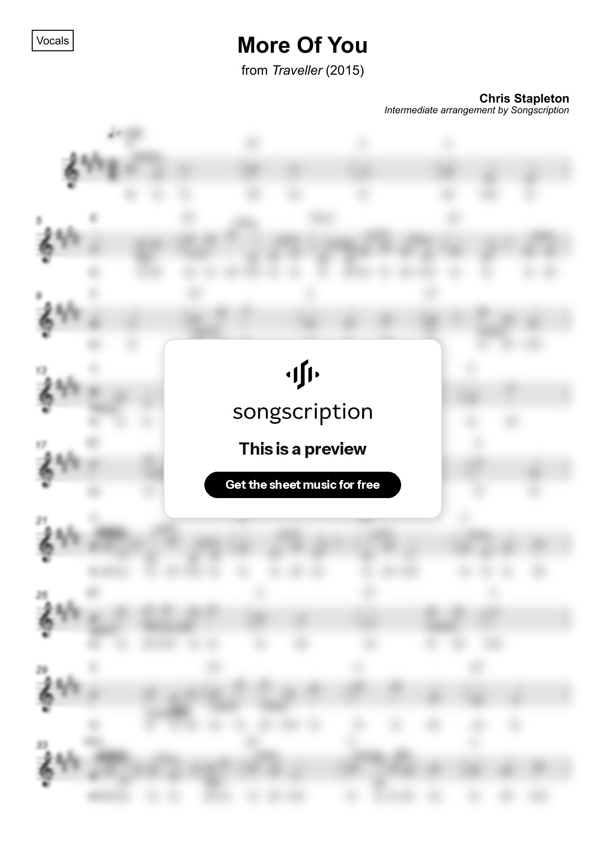 Intermediate Vocals Sheet Music for "More Of You" by Chris Stapleton