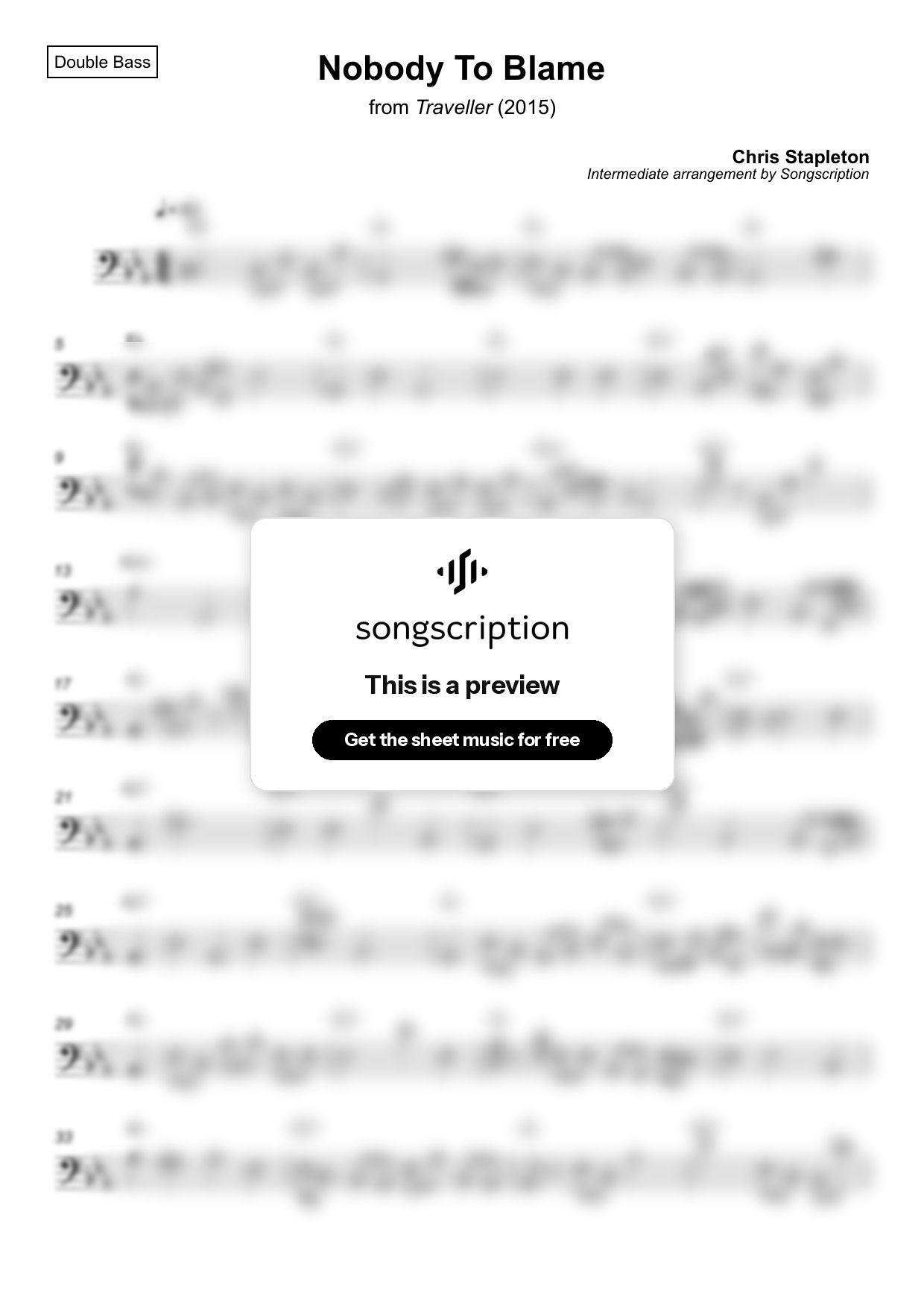 Intermediate Double Bass Sheet Music for "Nobody To Blame" by Chris Stapleton