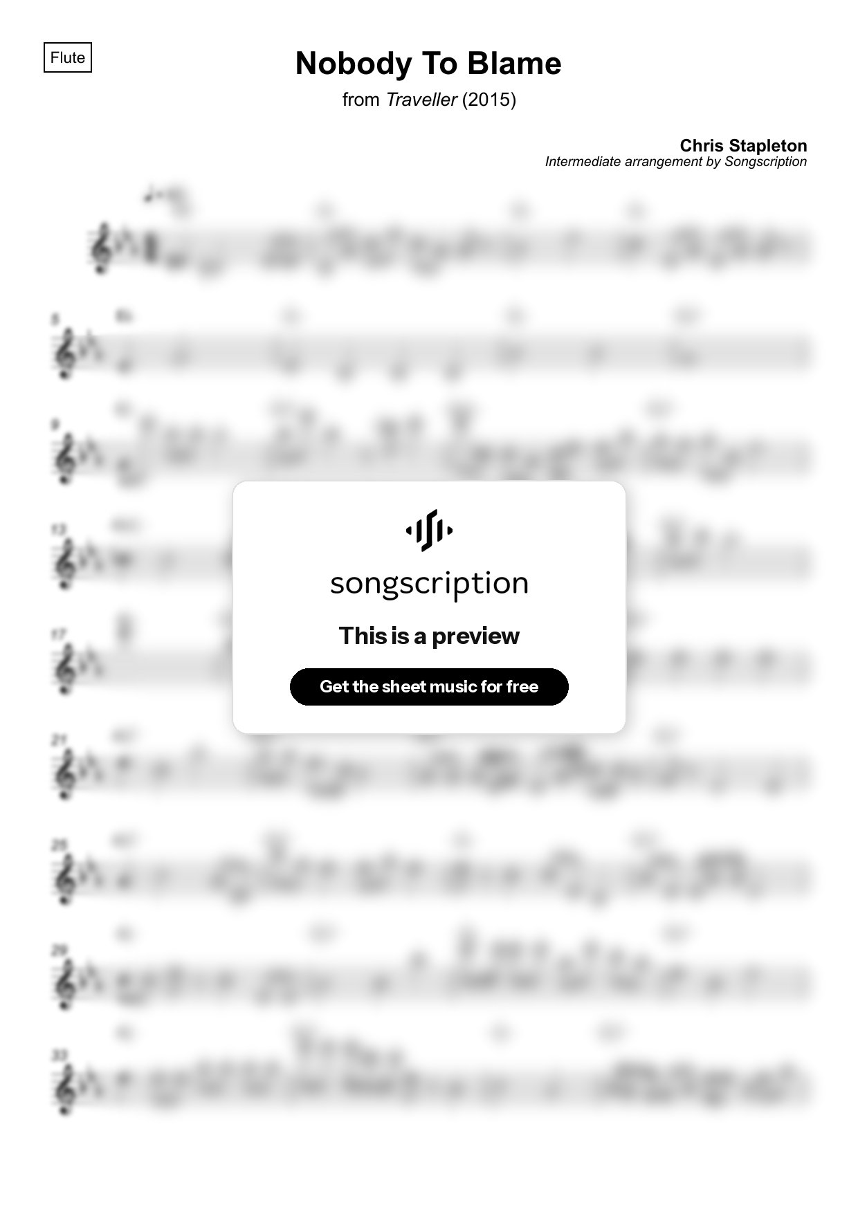 Intermediate Flute Sheet Music for "Nobody To Blame" by Chris Stapleton