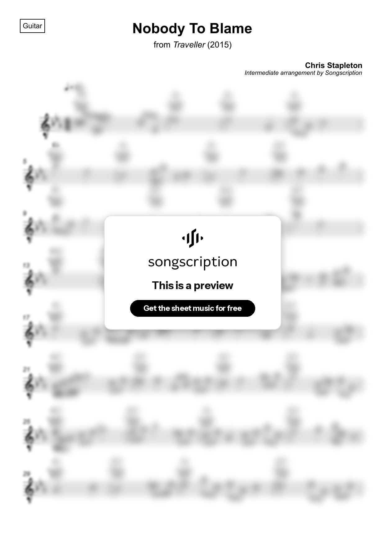 Intermediate Acoustic Guitar Sheet Music for "Nobody To Blame" by Chris Stapleton
