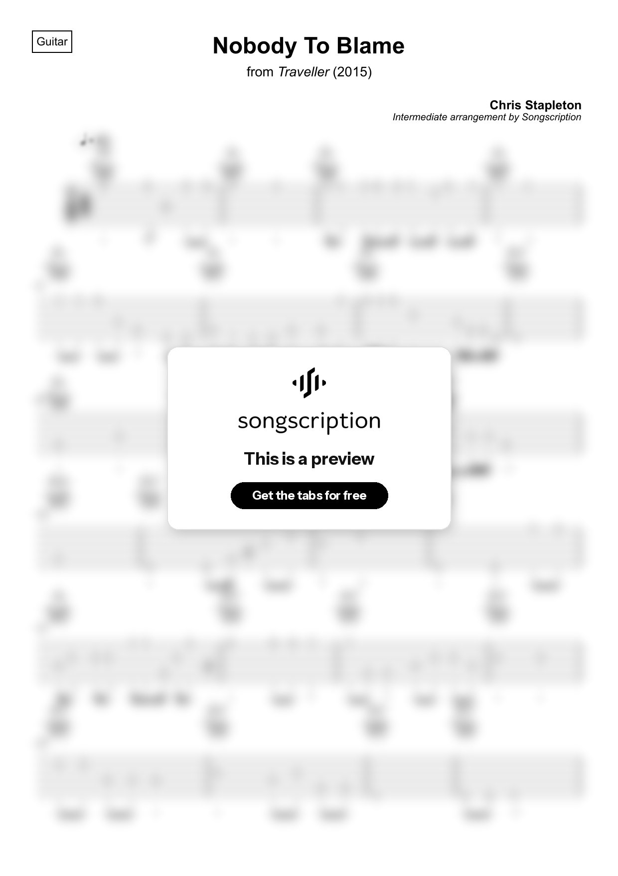 Intermediate Acoustic Guitar Tabs for "Nobody To Blame" by Chris Stapleton