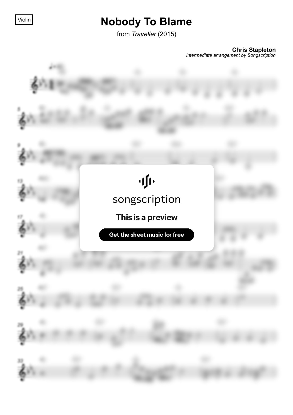Intermediate Violin Sheet Music for "Nobody To Blame" by Chris Stapleton