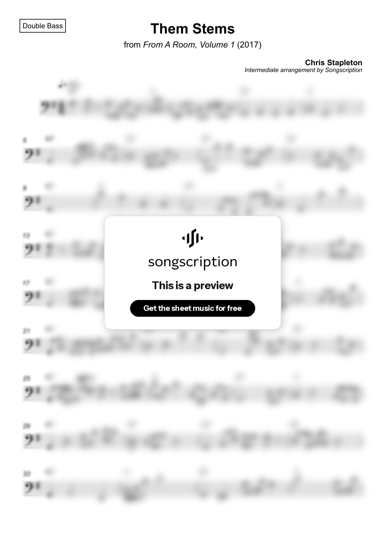 Intermediate Double Bass Sheet Music for "Them Stems" by Chris Stapleton