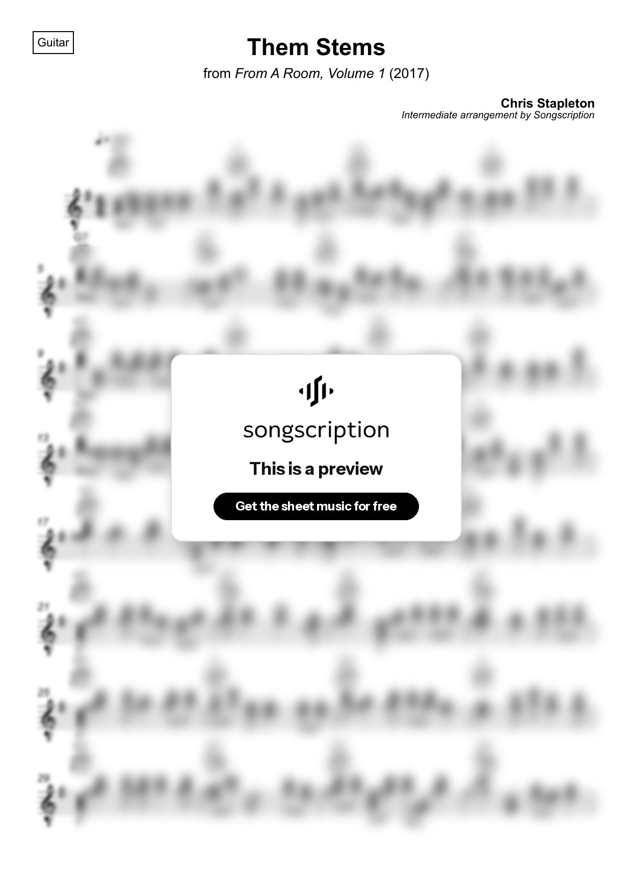 Intermediate Acoustic Guitar Sheet Music for "Them Stems" by Chris Stapleton