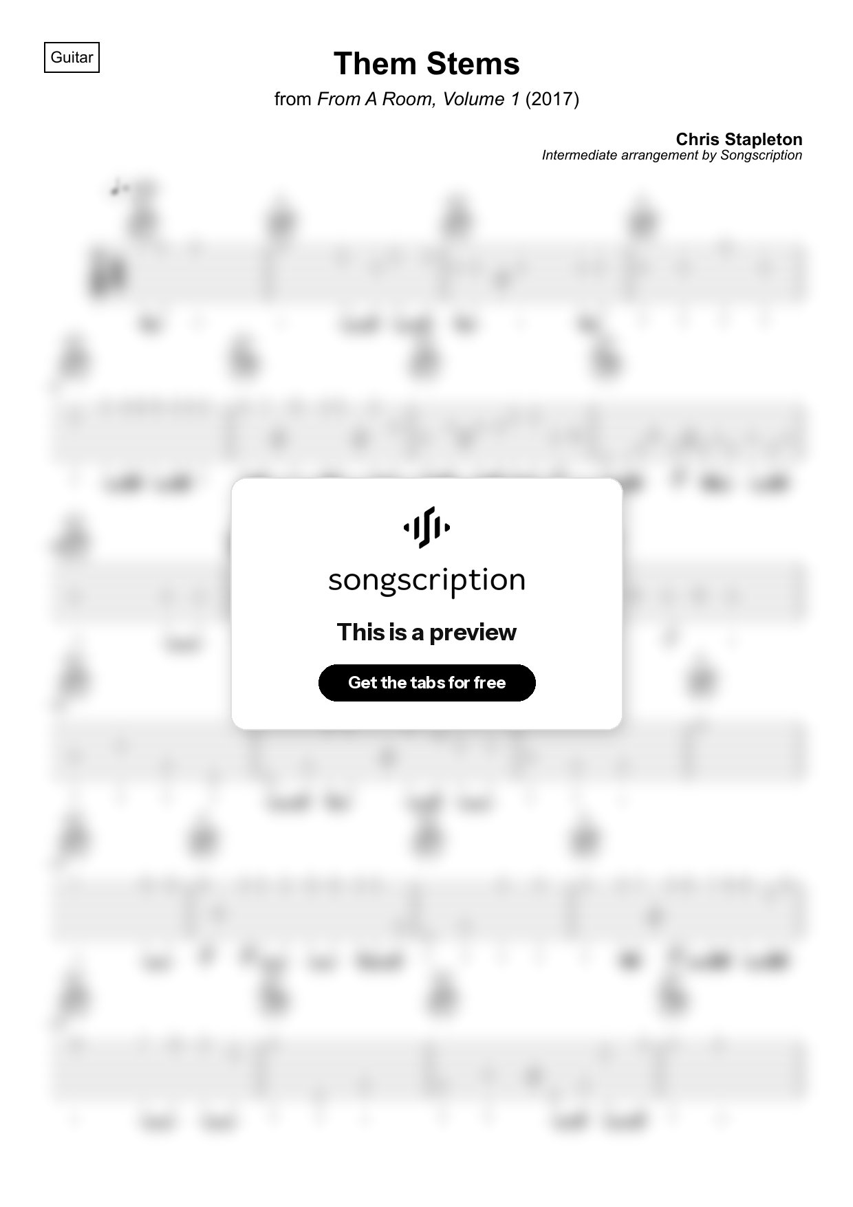 Intermediate Acoustic Guitar Tabs for "Them Stems" by Chris Stapleton