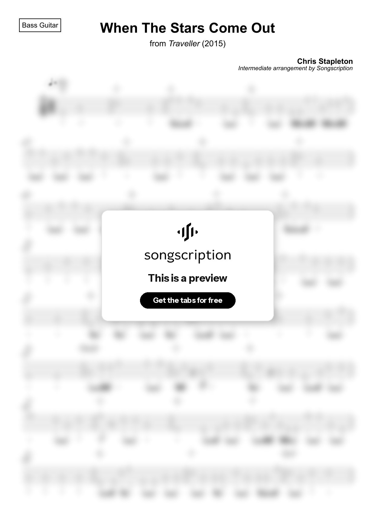 Intermediate Bass Guitar Tabs for "When The Stars Come Out" by Chris Stapleton
