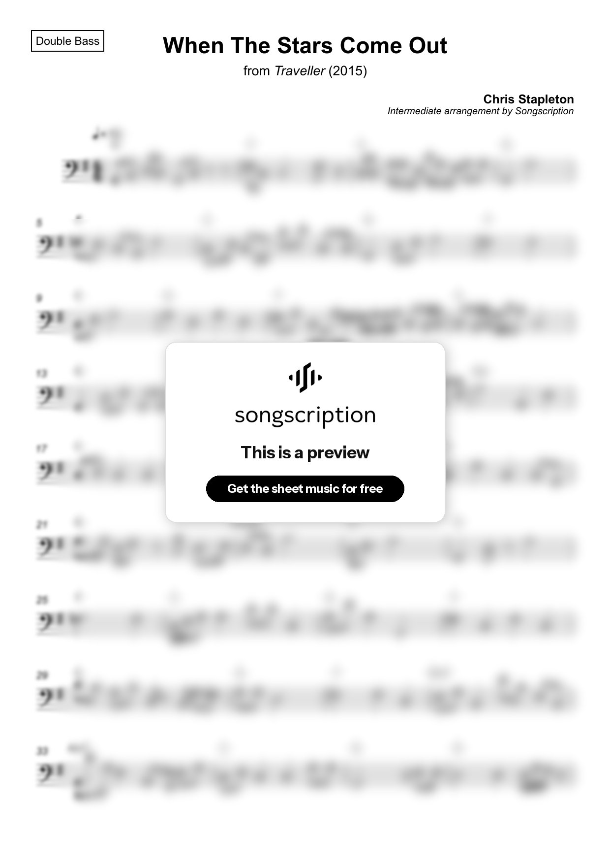 Intermediate Double Bass Sheet Music for "When The Stars Come Out" by Chris Stapleton