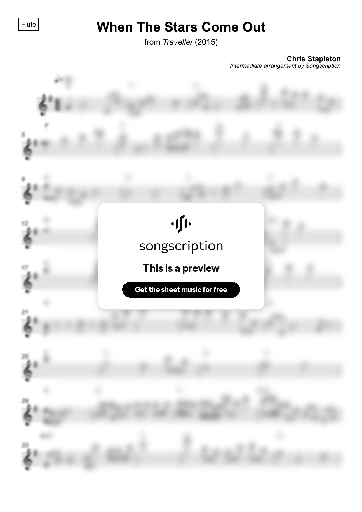 Intermediate Flute Sheet Music for "When The Stars Come Out" by Chris Stapleton