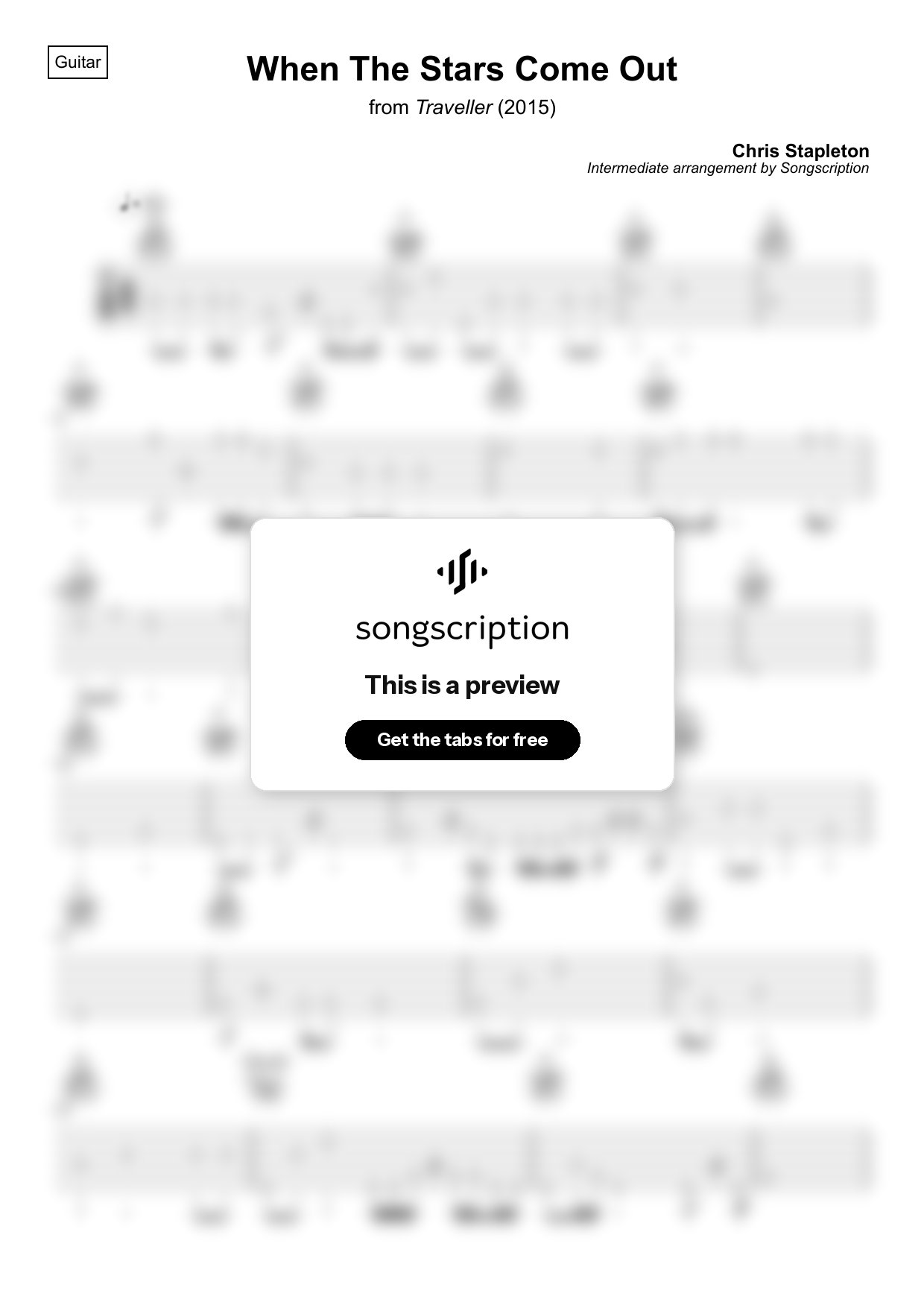Intermediate Acoustic Guitar Tabs for "When The Stars Come Out" by Chris Stapleton