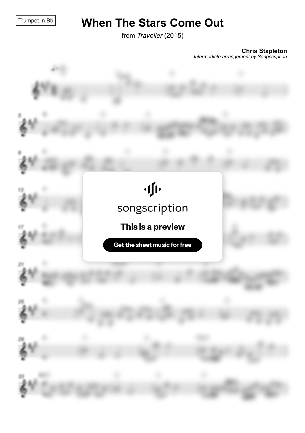 Intermediate Trumpet Sheet Music for "When The Stars Come Out" by Chris Stapleton