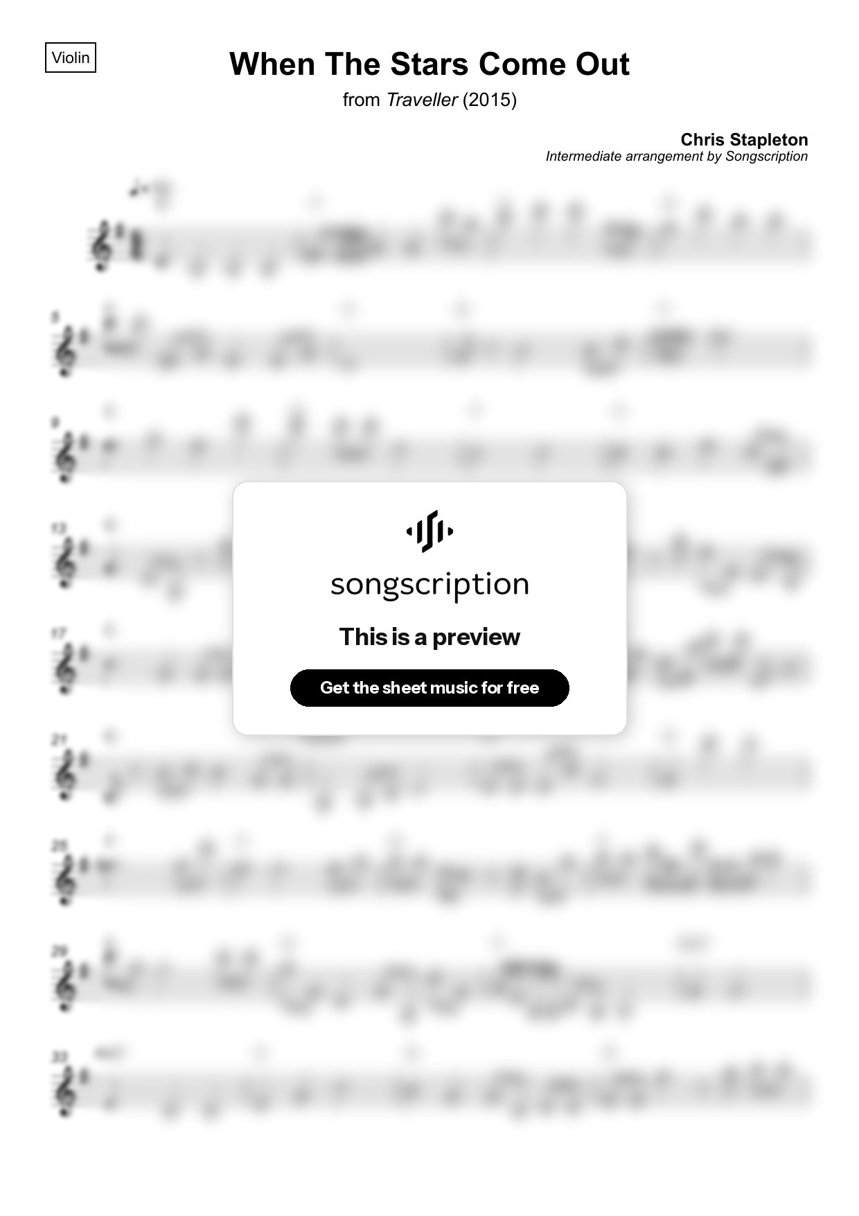Intermediate Violin Sheet Music for "When The Stars Come Out" by Chris Stapleton
