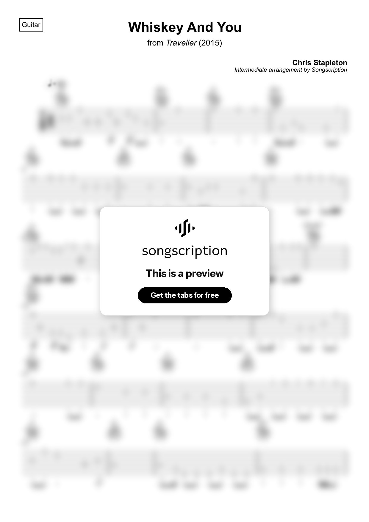 Intermediate Acoustic Guitar Tabs for "Whiskey And You" by Chris Stapleton