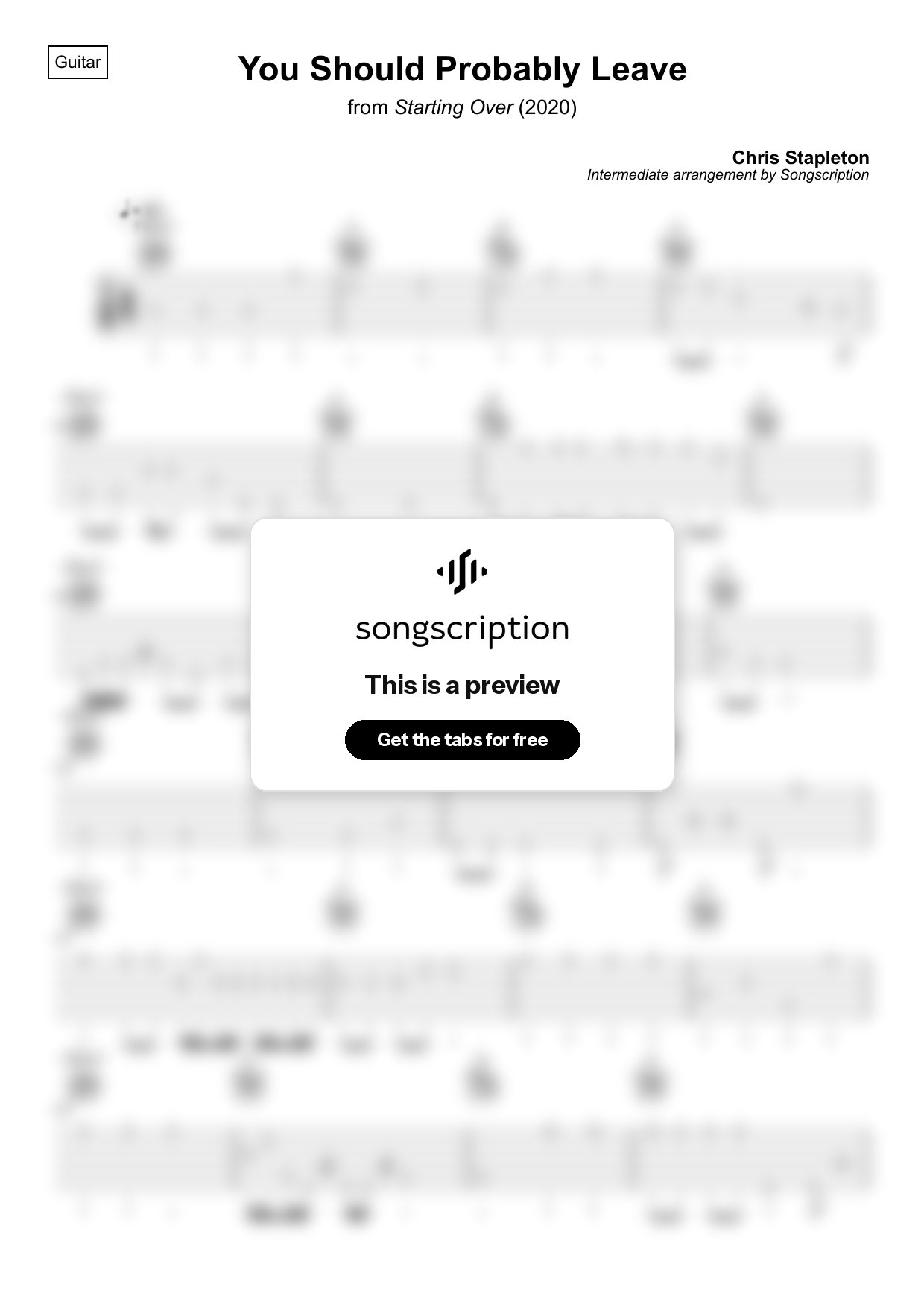 Intermediate Acoustic Guitar Tabs for "You Should Probably Leave" by Chris Stapleton