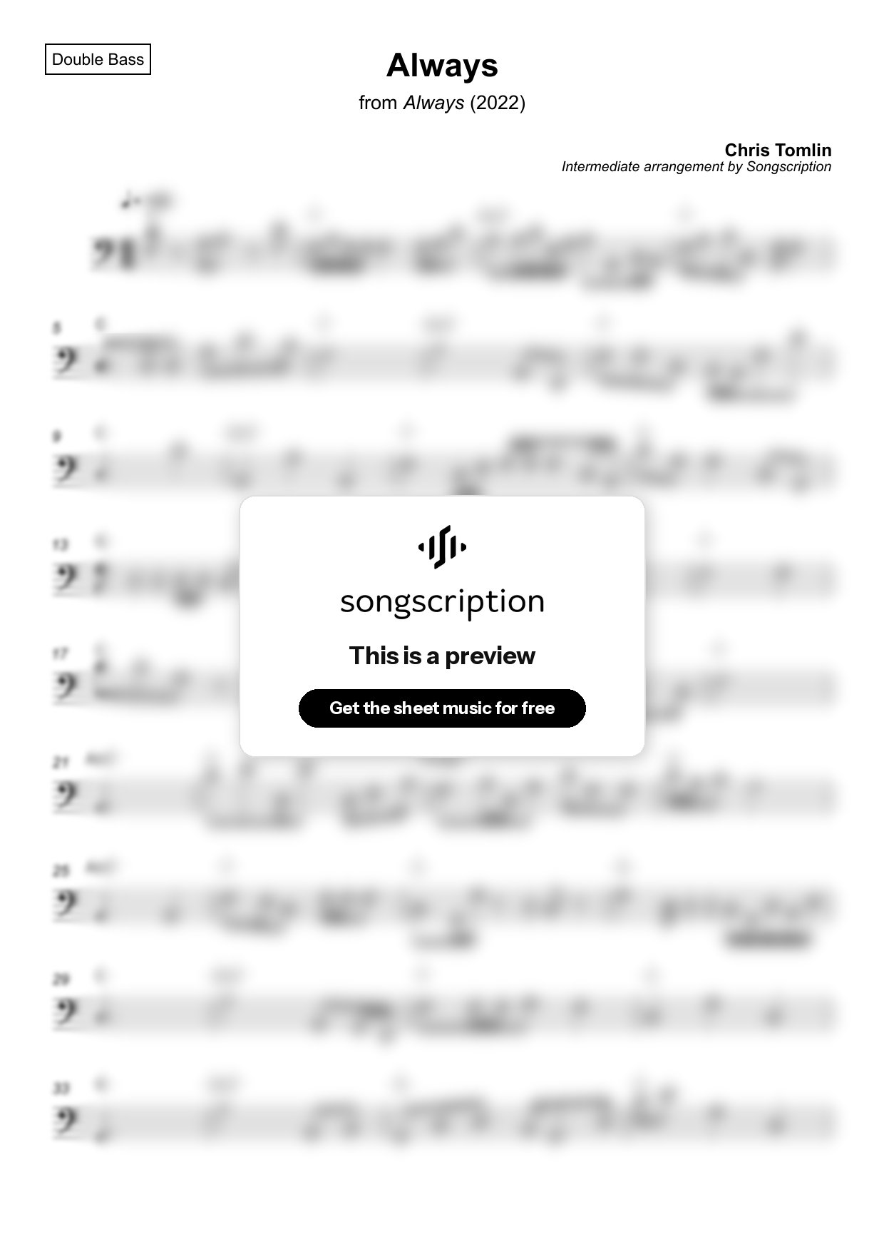Intermediate Double Bass Sheet Music for "Always" by Chris Tomlin