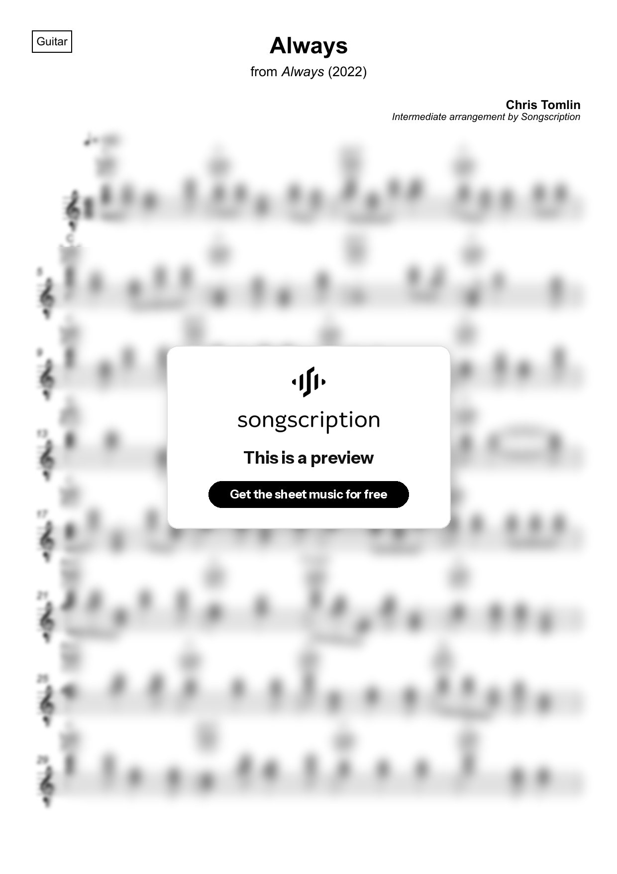 Intermediate Acoustic Guitar Sheet Music for "Always" by Chris Tomlin