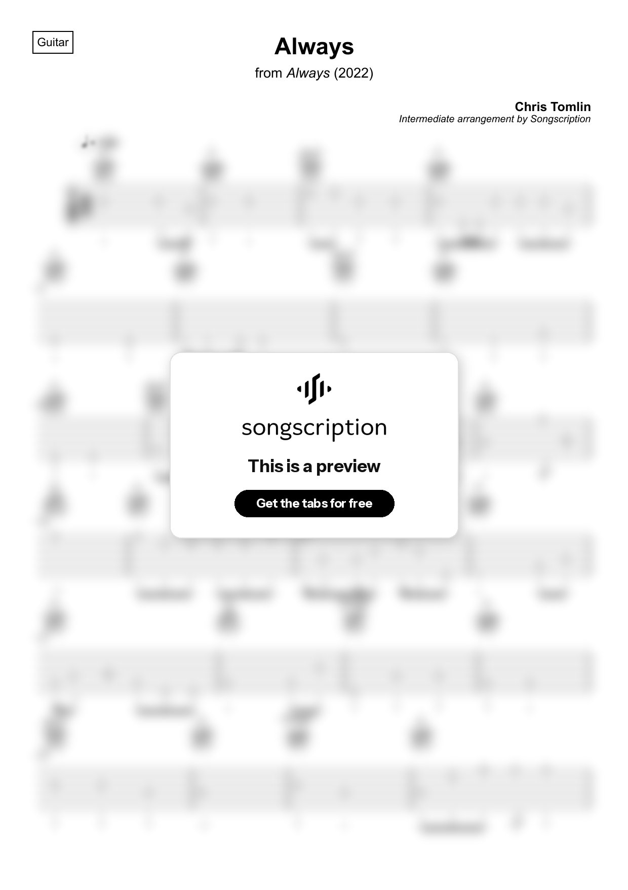 Intermediate Acoustic Guitar Tabs for "Always" by Chris Tomlin