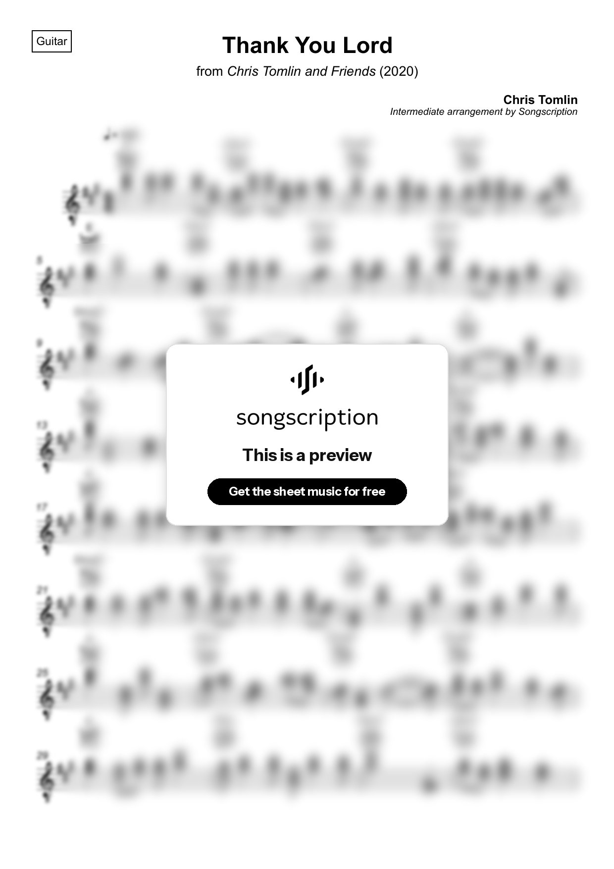 Intermediate Acoustic Guitar Sheet Music for "Thank You Lord" by Chris Tomlin