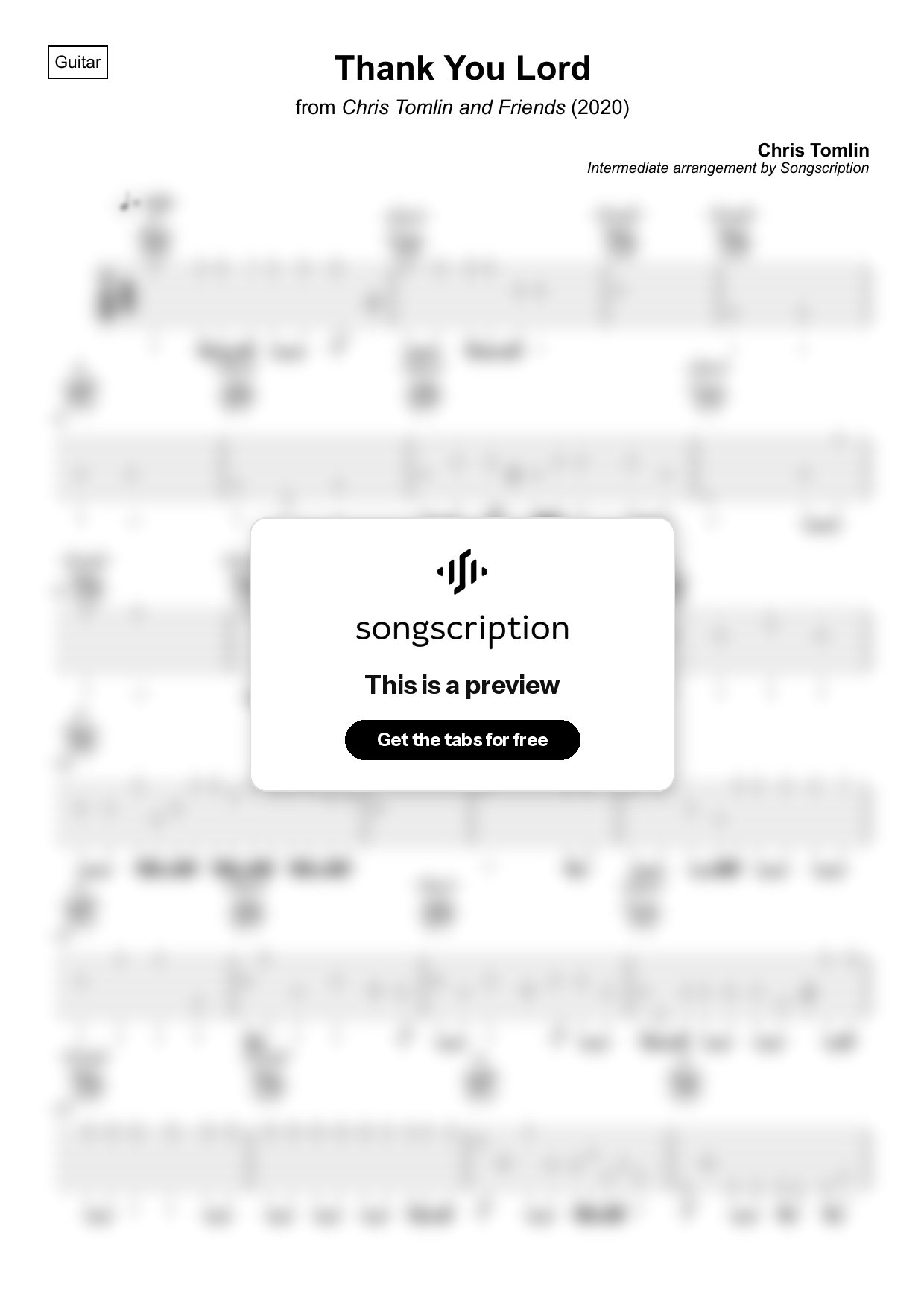 Intermediate Acoustic Guitar Tabs for "Thank You Lord" by Chris Tomlin
