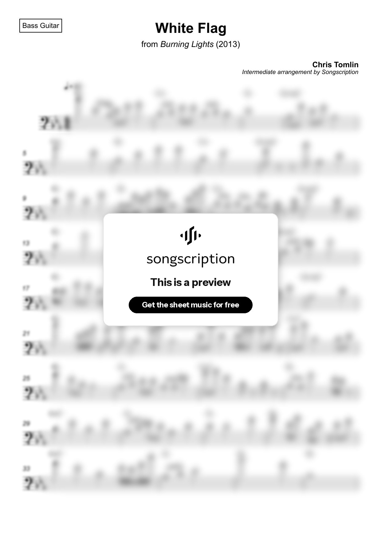 Intermediate Bass Guitar Sheet Music for "White Flag" by Chris Tomlin