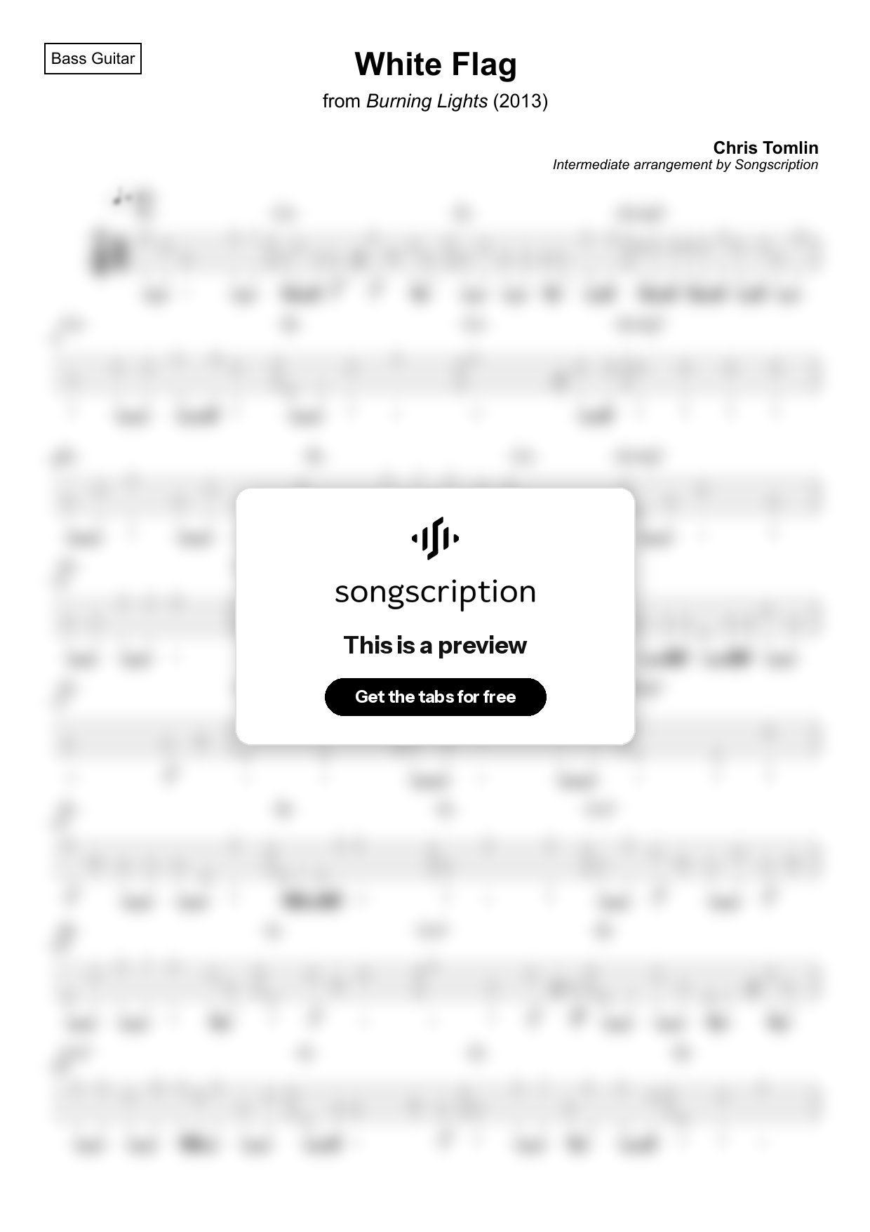 Intermediate Bass Guitar Tabs for "White Flag" by Chris Tomlin