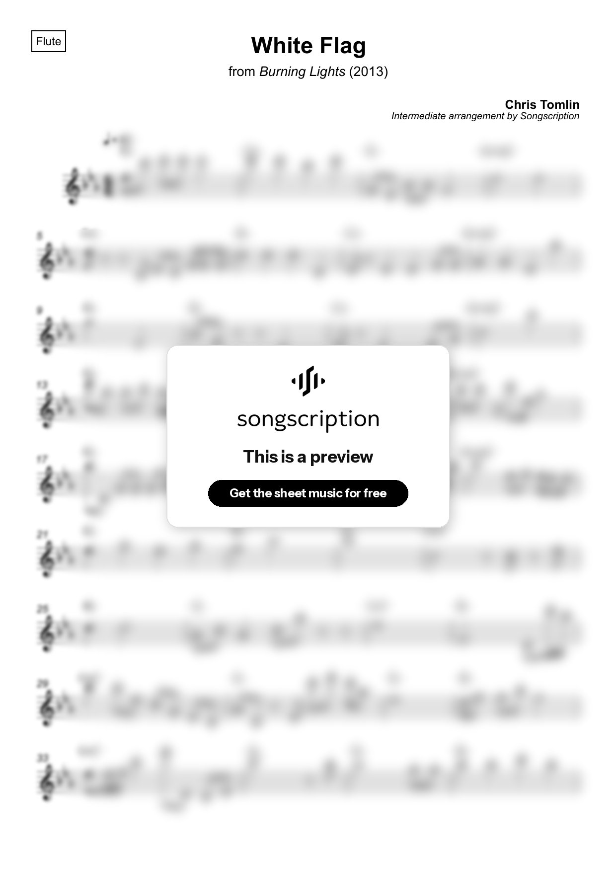 Intermediate Flute Sheet Music for "White Flag" by Chris Tomlin