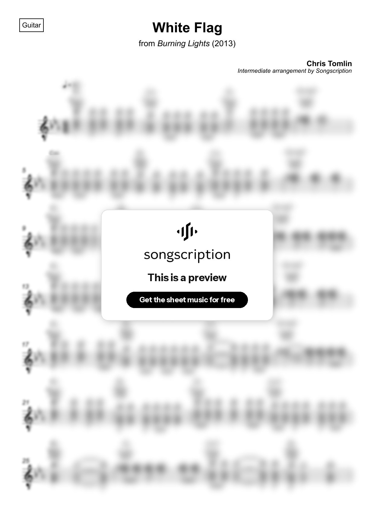 Intermediate Acoustic Guitar Sheet Music for "White Flag" by Chris Tomlin