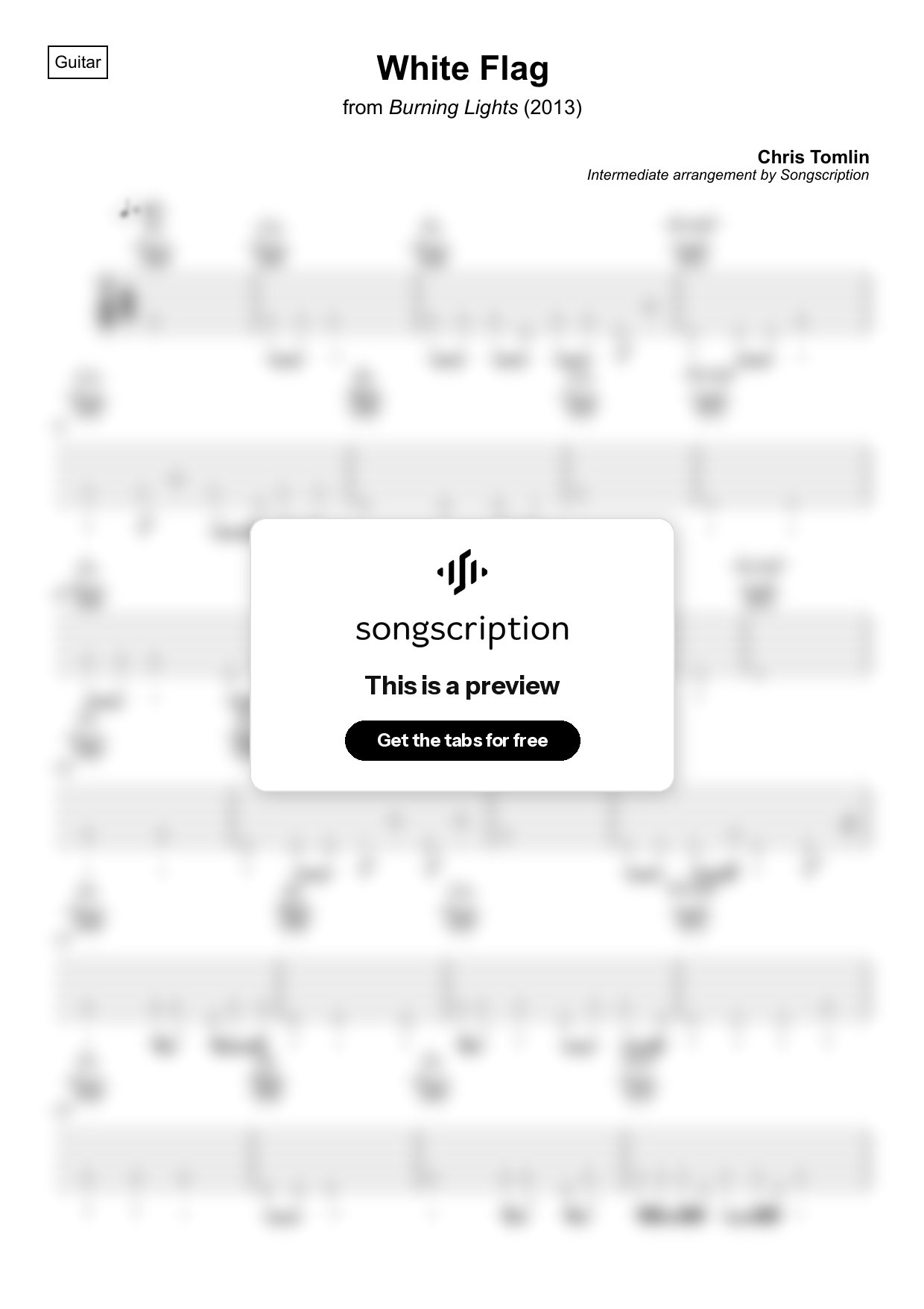 Intermediate Acoustic Guitar Tabs for "White Flag" by Chris Tomlin