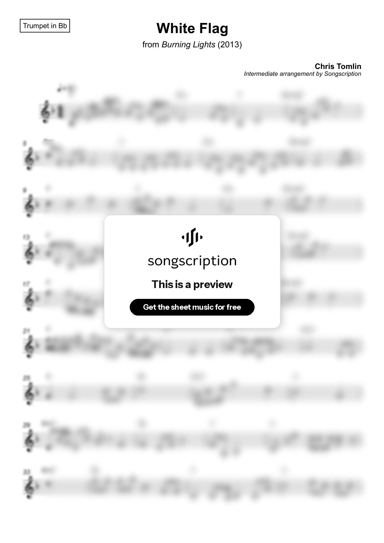 Intermediate Trumpet Sheet Music for "White Flag" by Chris Tomlin