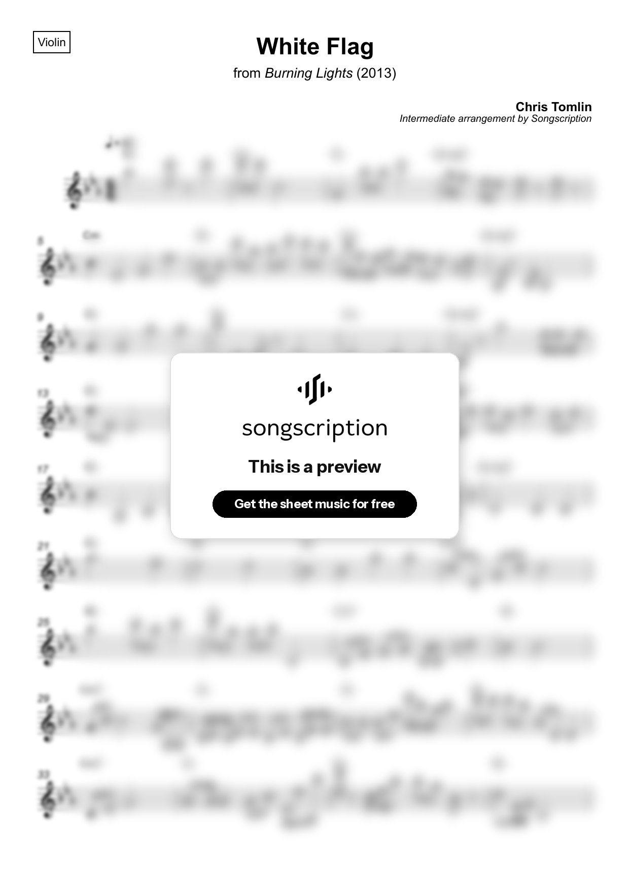 Intermediate Violin Sheet Music for "White Flag" by Chris Tomlin