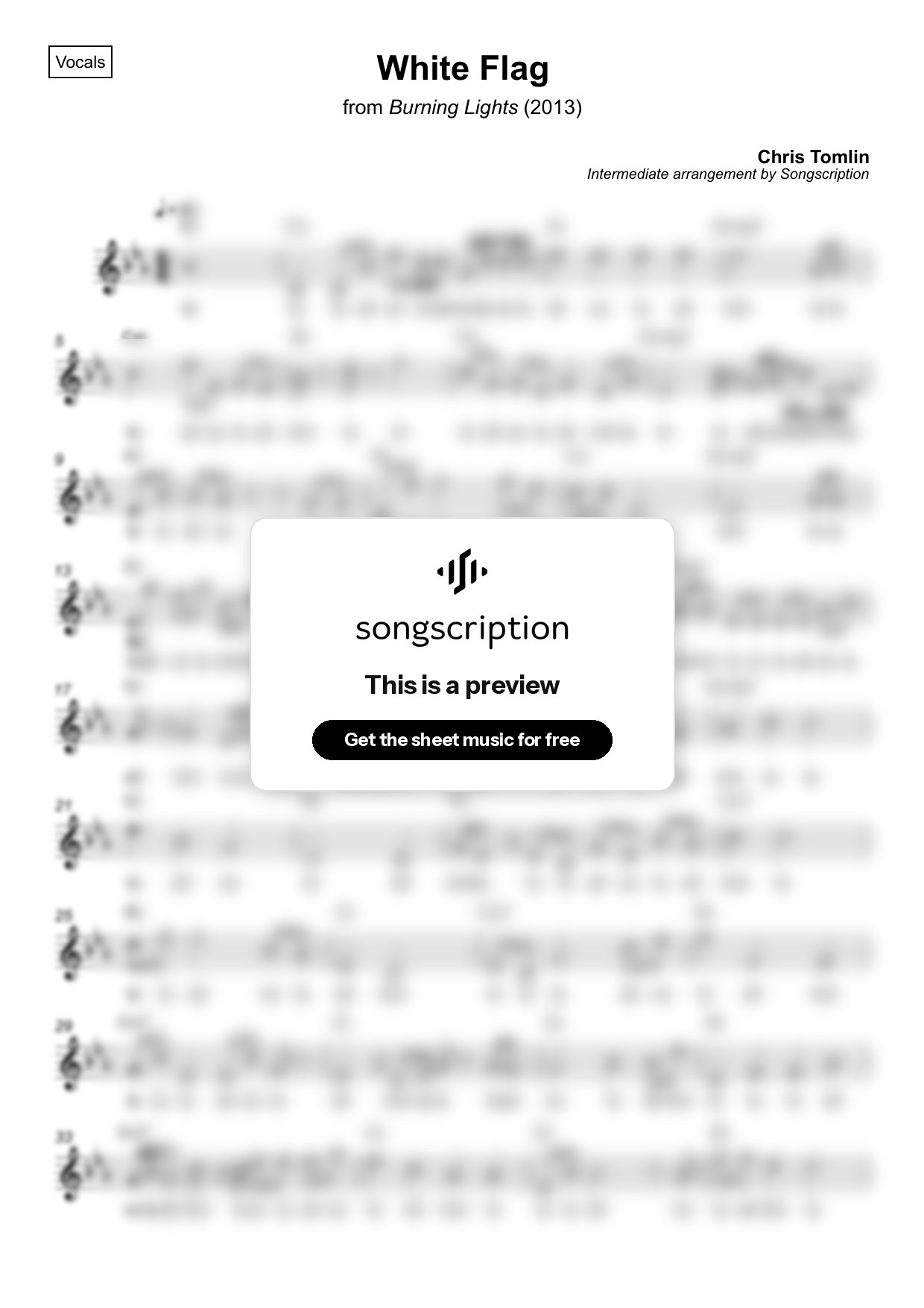 Intermediate Vocals Sheet Music for "White Flag" by Chris Tomlin